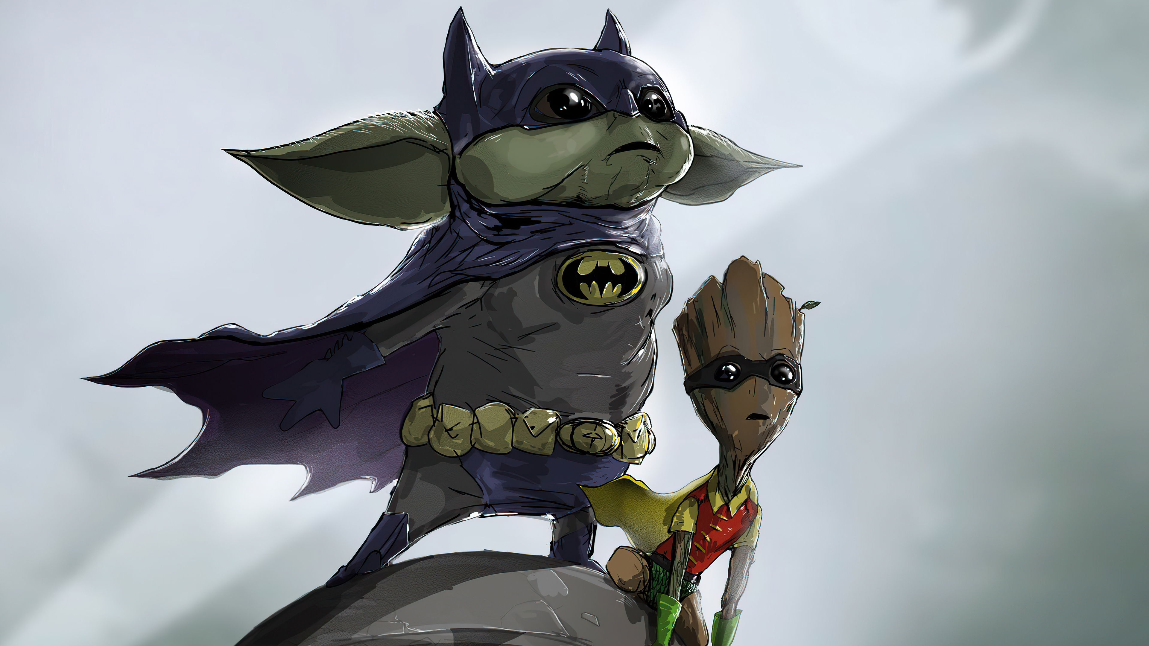 Baby Groot Yoda As Batman And Robin 4k, HD Superheroes, 4k Wallpaper, Image, Background, Photo and Picture