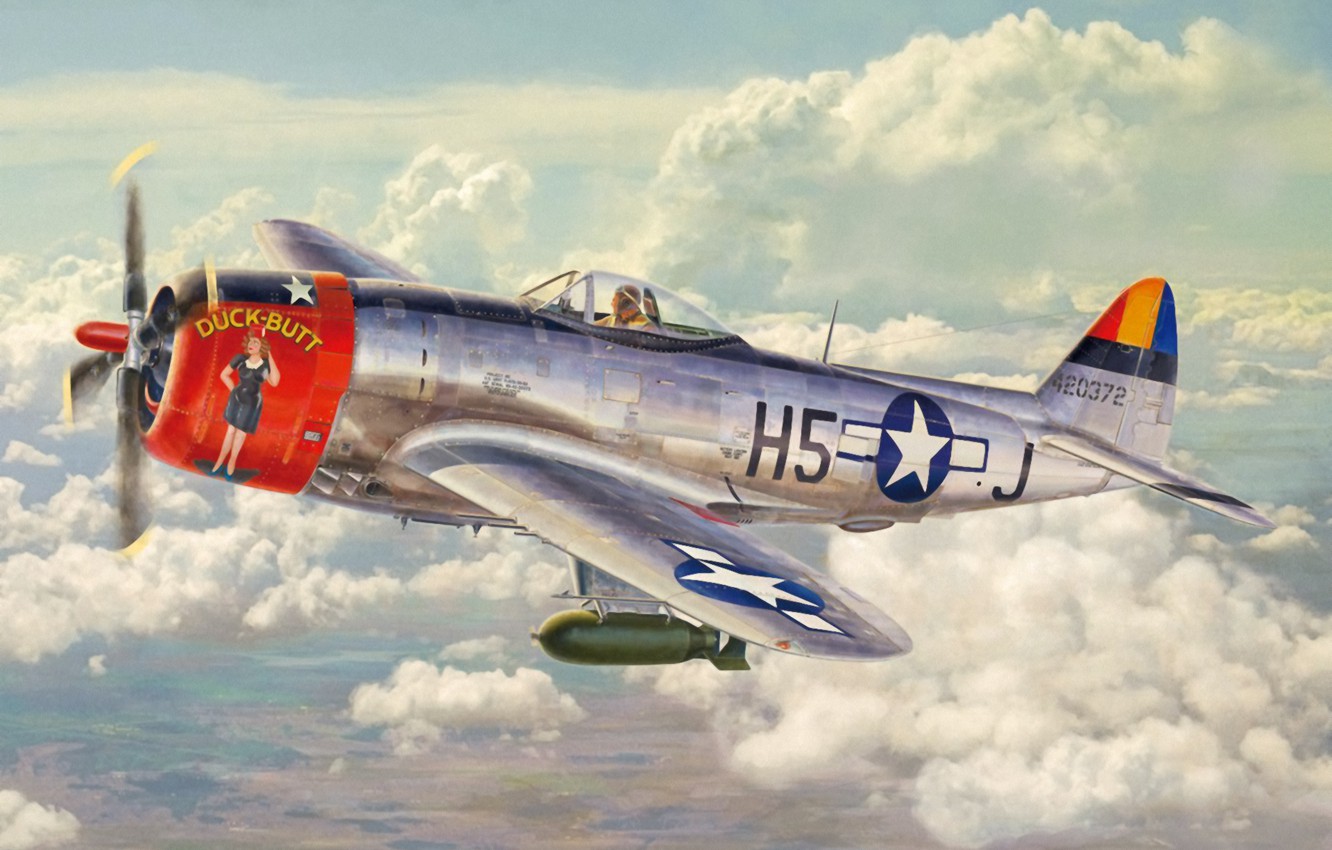 Wallpaper aircraft, war, art, airplane, painting, aviation, ww2, american fighter, P 47 Thunderbolt image for desktop, section авиация