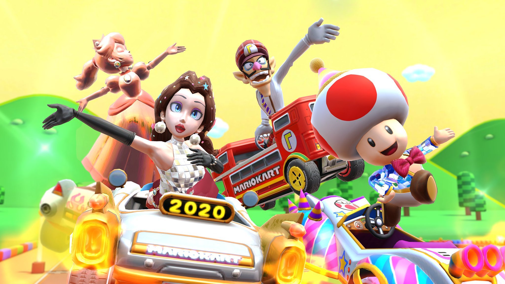 Mario Kart Tour (Party Time), Pink Gold Peach, and two other drivers return alongside their favorite karts! Which one is your favorite? #MarioKartTour