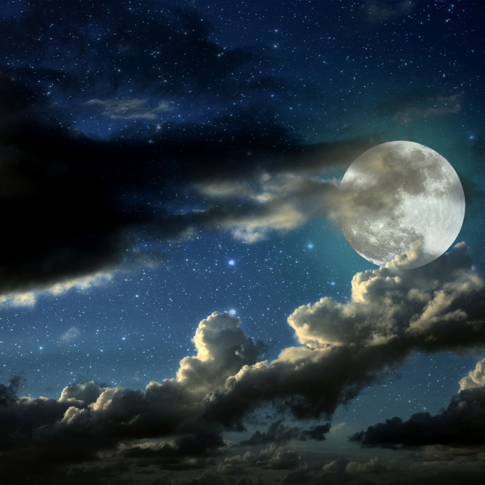 Full Moon Stars Clouds Shadows iPad Air Wallpaper Free Download