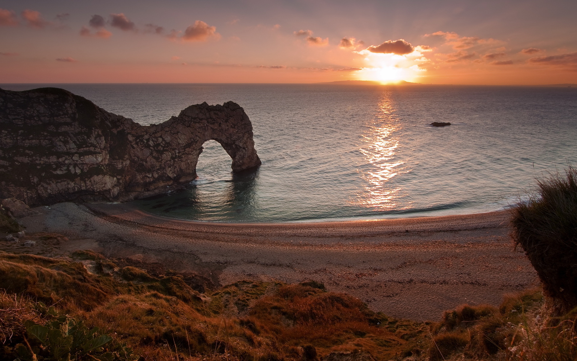 england, West, Lulworth, Sunset, Sea, Rocks, Landscape, Beaches Wallpaper HD / Desktop and Mobile Background