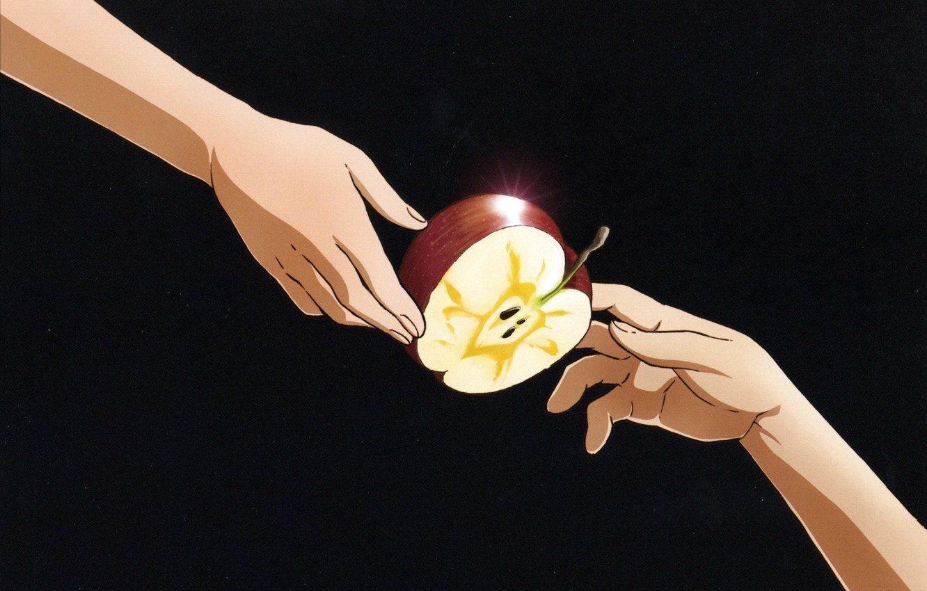 Wallpaper Apple, hands, black background, art, Mawaru Penguindrum, The rotating drum of the penguins, Lily Hoshino image for desktop, section сёнэн