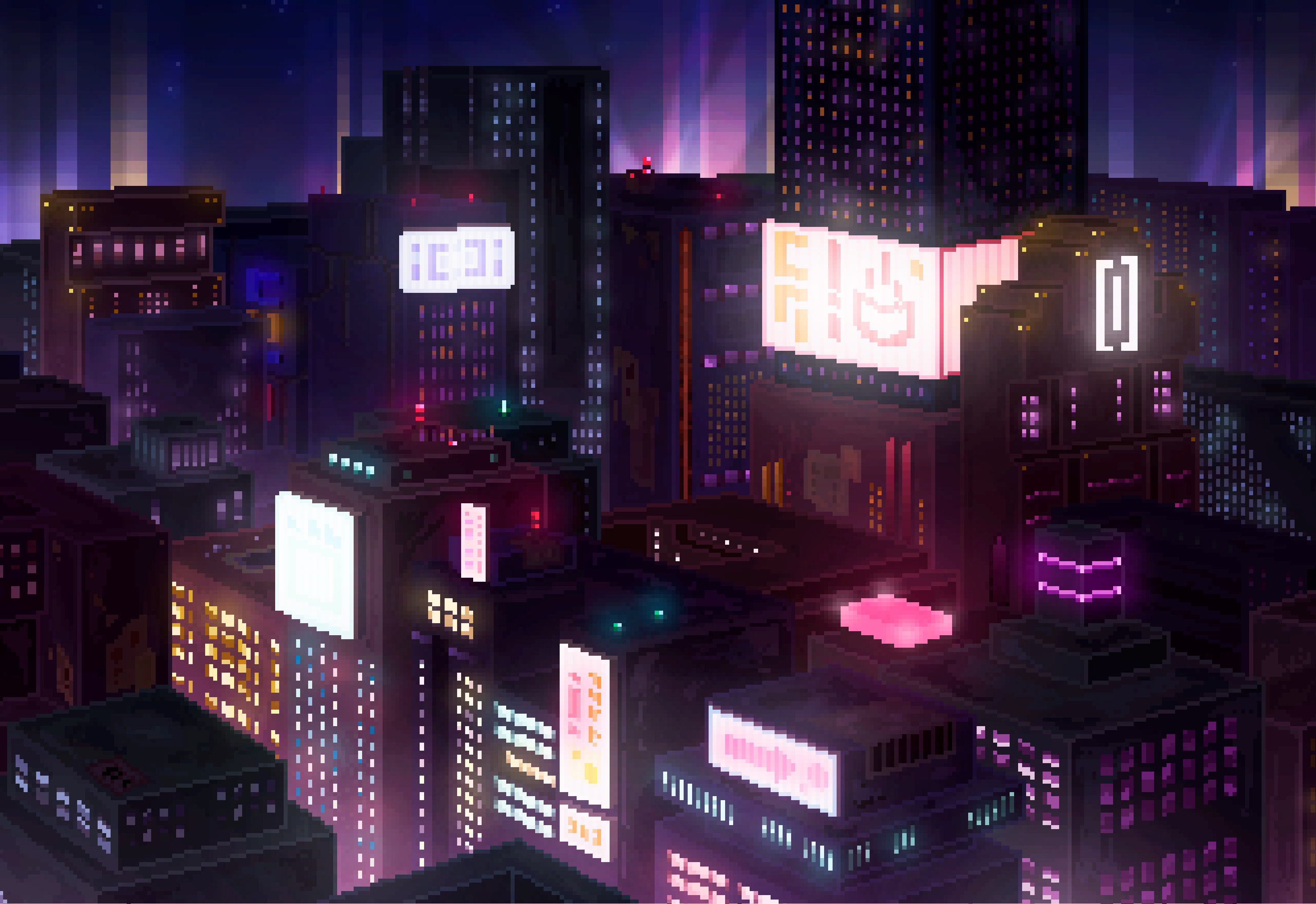 Pixel Art City HD Wallpaper