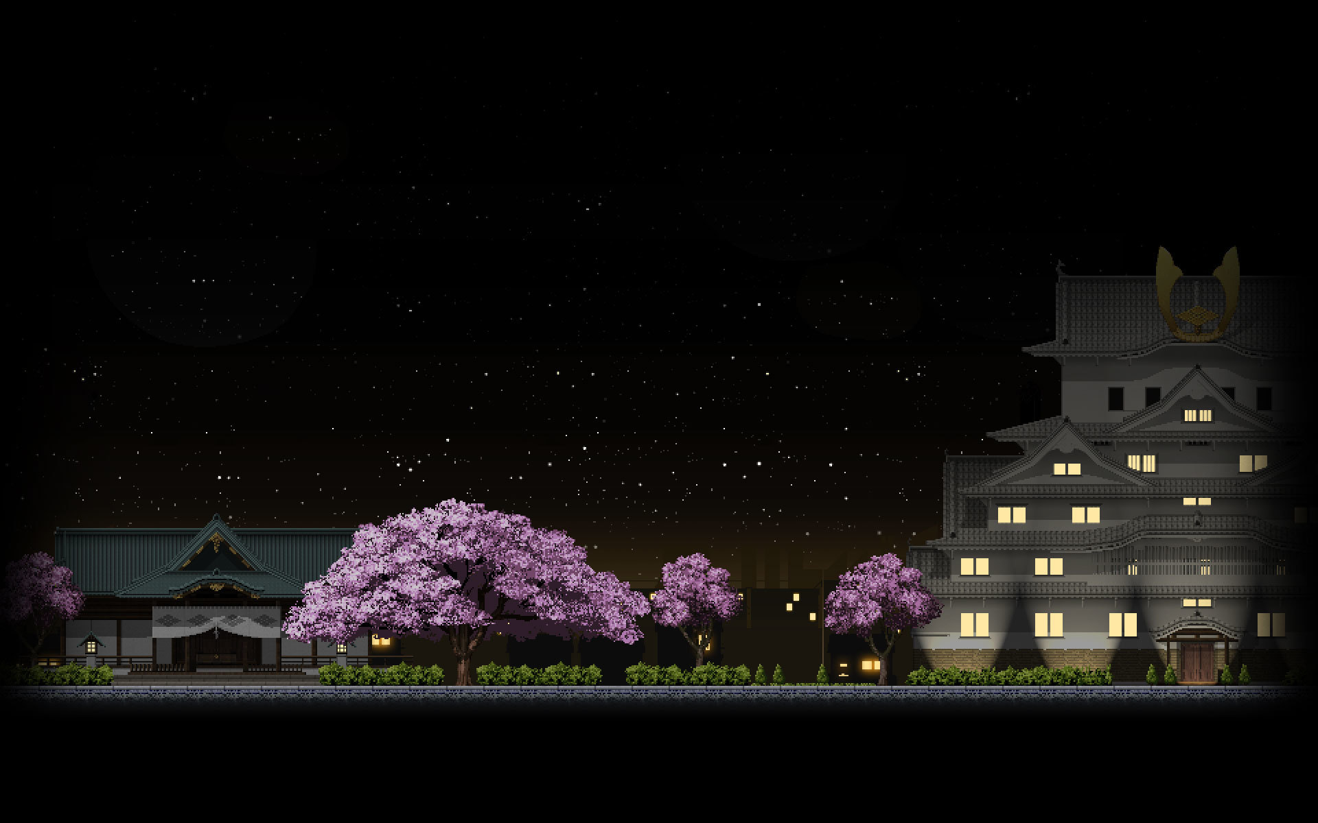Night Sakura Pixel Art HD Wallpaper