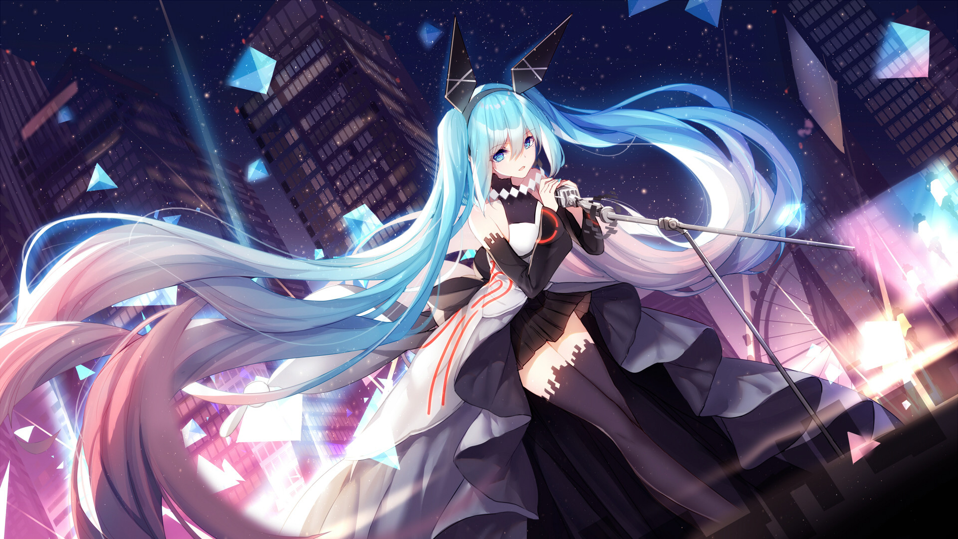Desktop Wallpaper Hatsune Miku, Singing, Performance, Anime, HD Image, Picture, Background, Ccd659