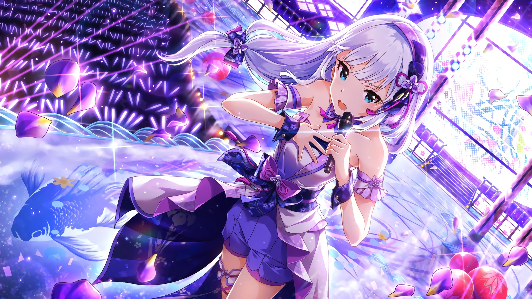 Wallpaper Anime Girl, The Idolmaster Million Live, Singing, Dress, Stage:2048x1154