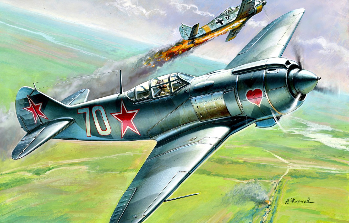 Wallpaper The Great Patriotic War, Air Force, La 5FN, Focke Wulf, CCCP, WWII, Fw.190A, Soviet Air Force, AC, (24 Wins), A. V. Lobanov Image For Desktop, Section авиация