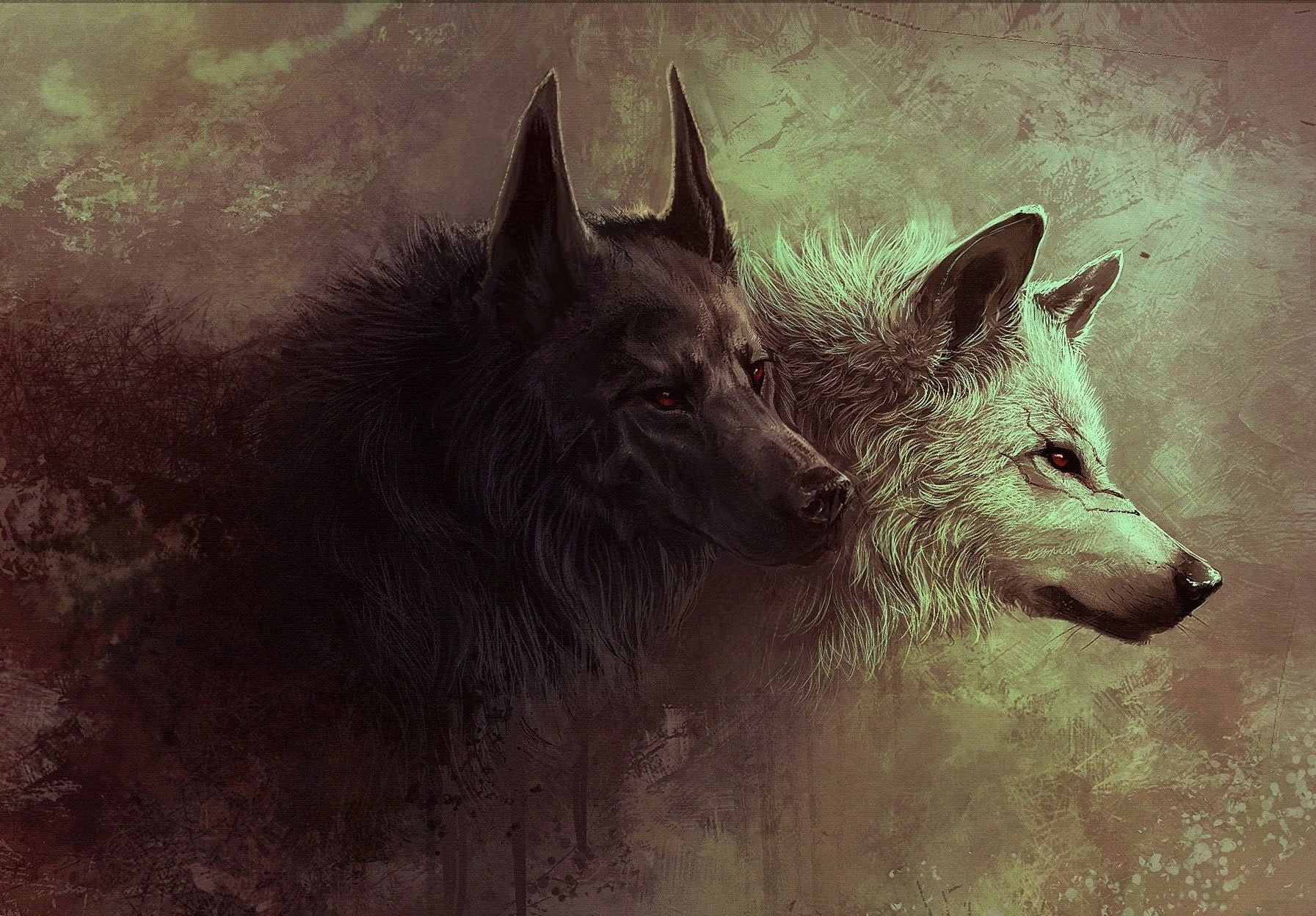 Painting of two black and white fox wallpaper, wolf, digital art, fantasy art • Wallpaper For You HD Wallpaper For Desktop & Mobile