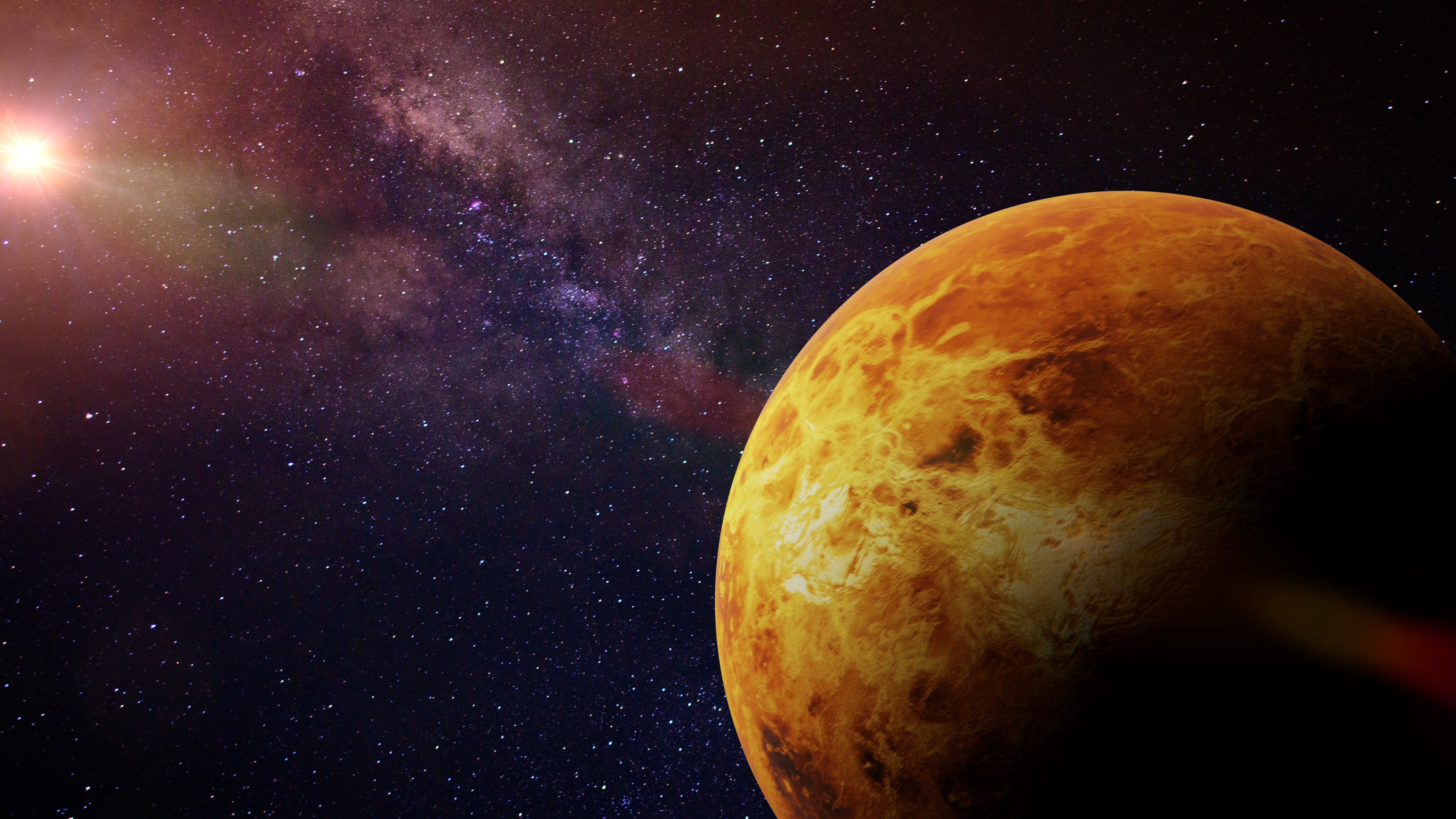 Wallpaper Orange planet, cosmos, stars, sun 3840x2160 UHD 4K Picture, Image