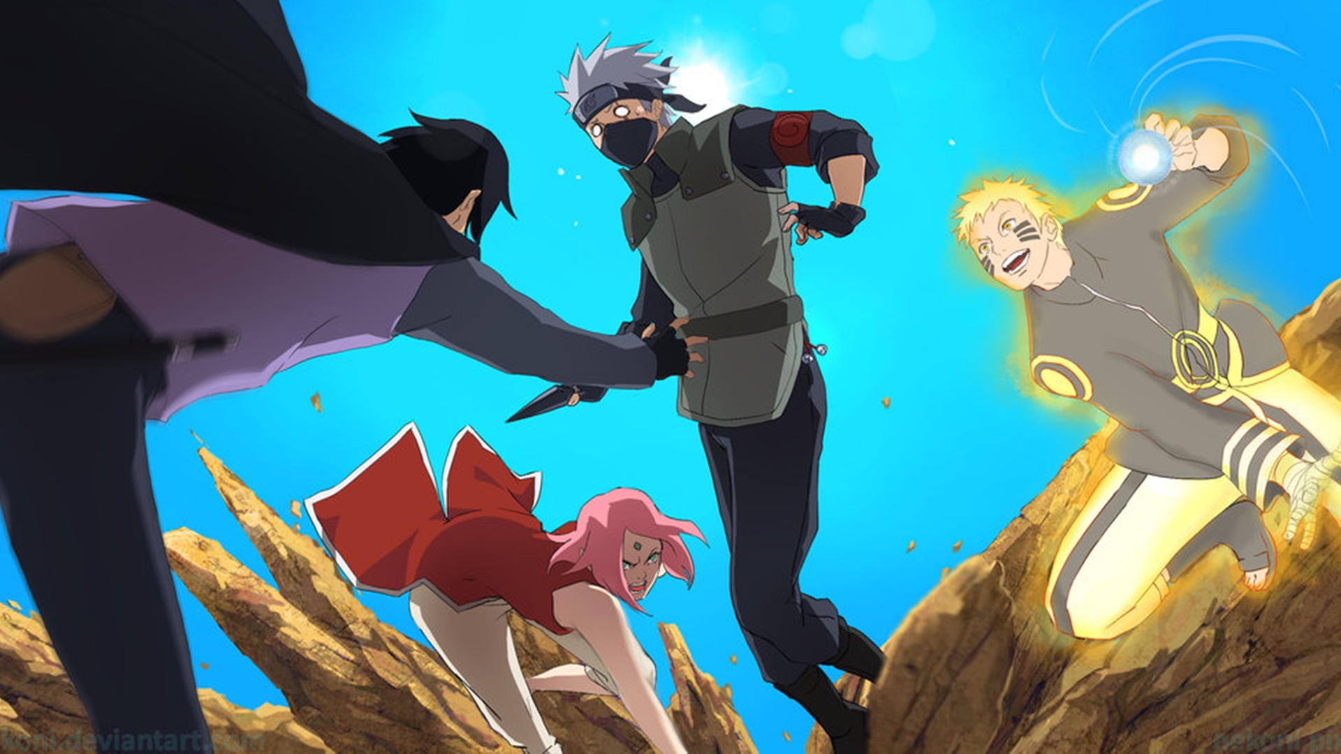 The bell test team 7 ( Kakashi, Sasuke, Naruto, Sakura) HD Wallpaper