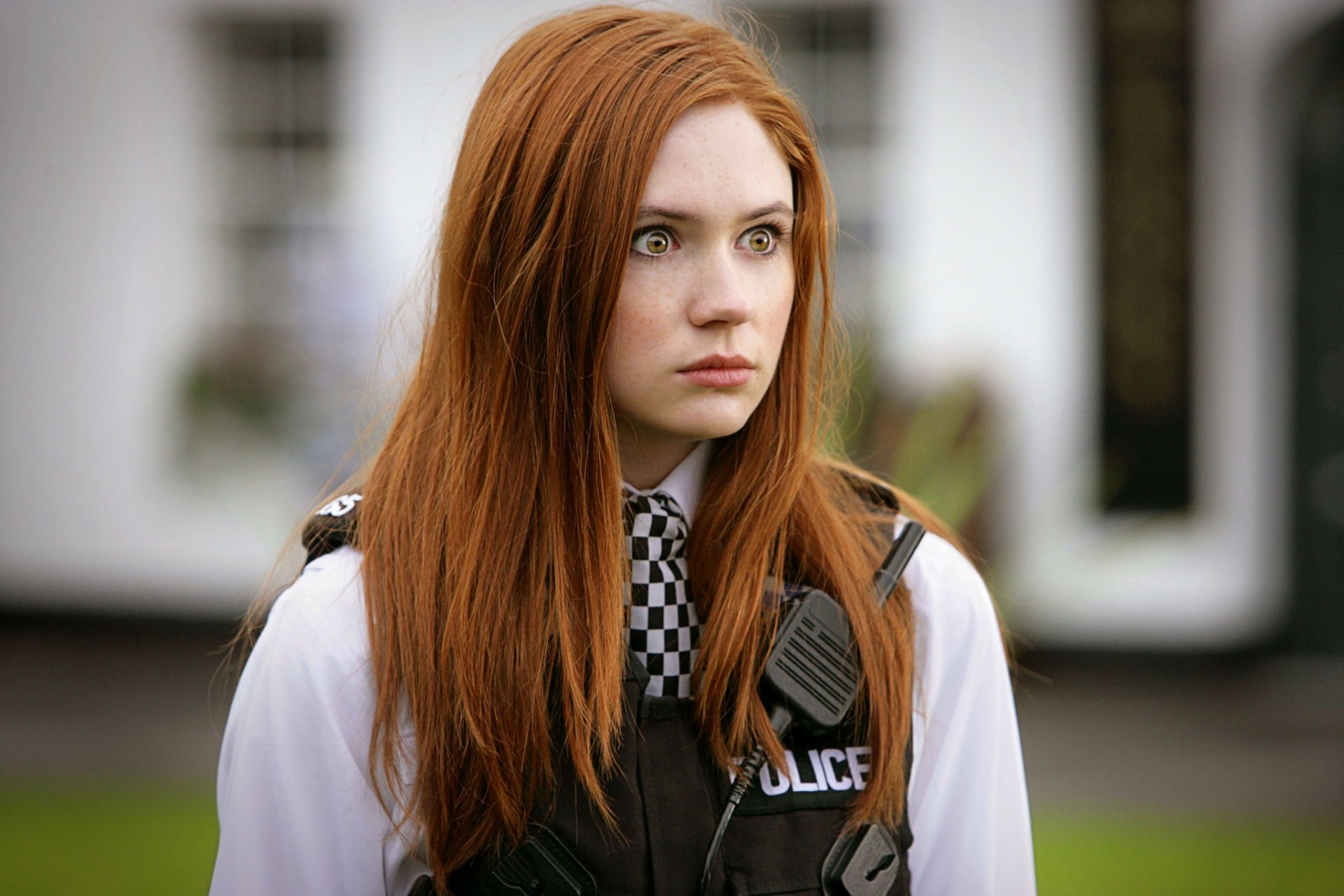 Wallpaper, police, women, redhead, model, long hair, glasses, fashion, British, Karen Gillan, Doctor Who, Person, girl, beauty, woman, lady, blond, hairstyle, portrait photography, photo shoot, brown hair, human hair color 1920x1281