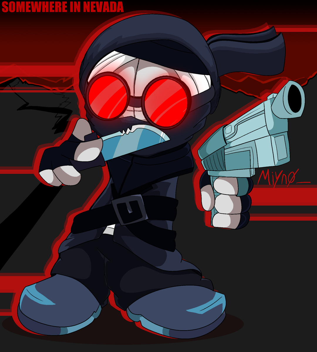 Miyno_ - S o m e w h e r e i n N e v a d a. Drew the epic Hank from Madness Combat #newgrounds