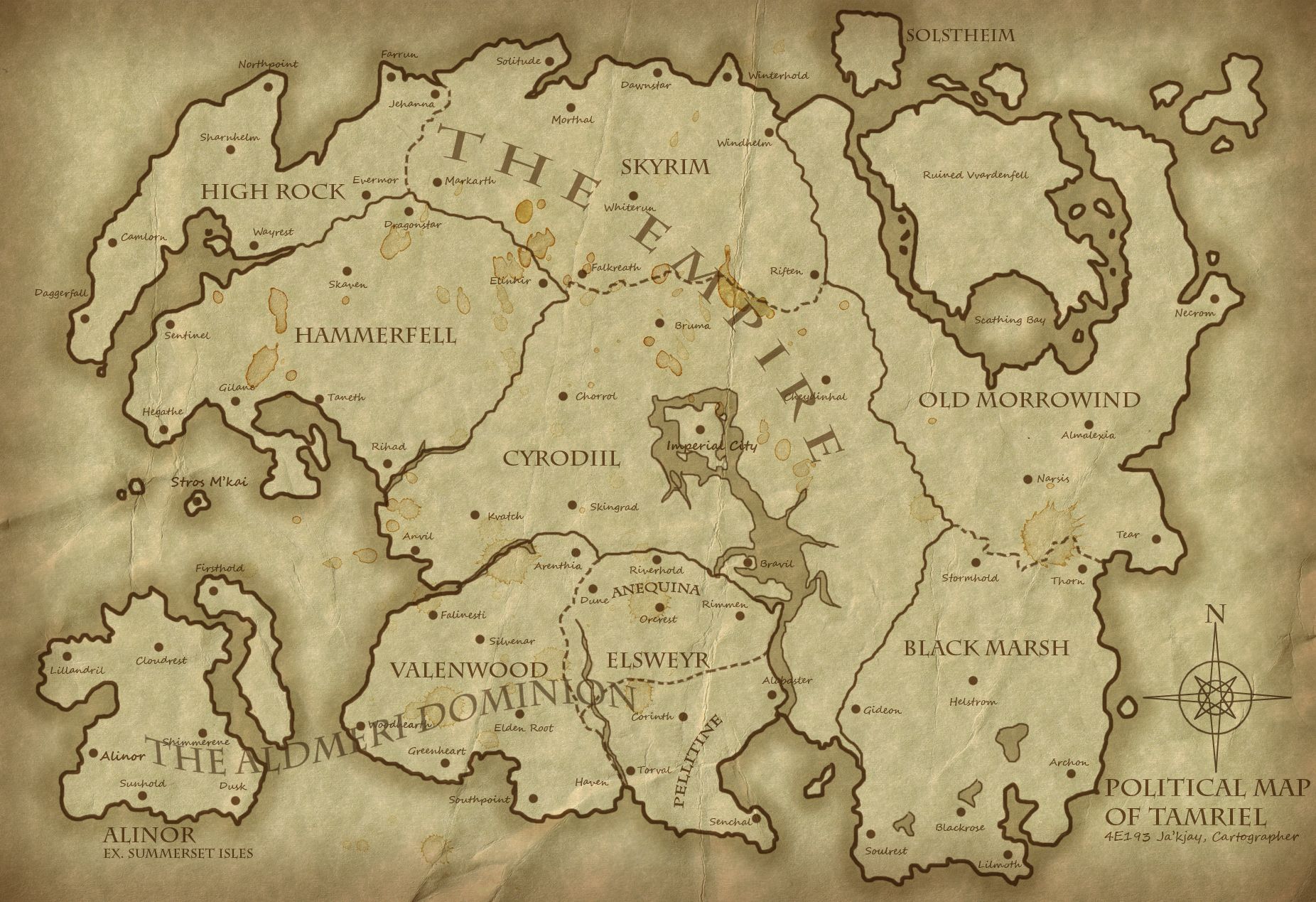Political Map of Tamriel 4E193. Elder scrolls map, Skyrim map, Fantasy city map