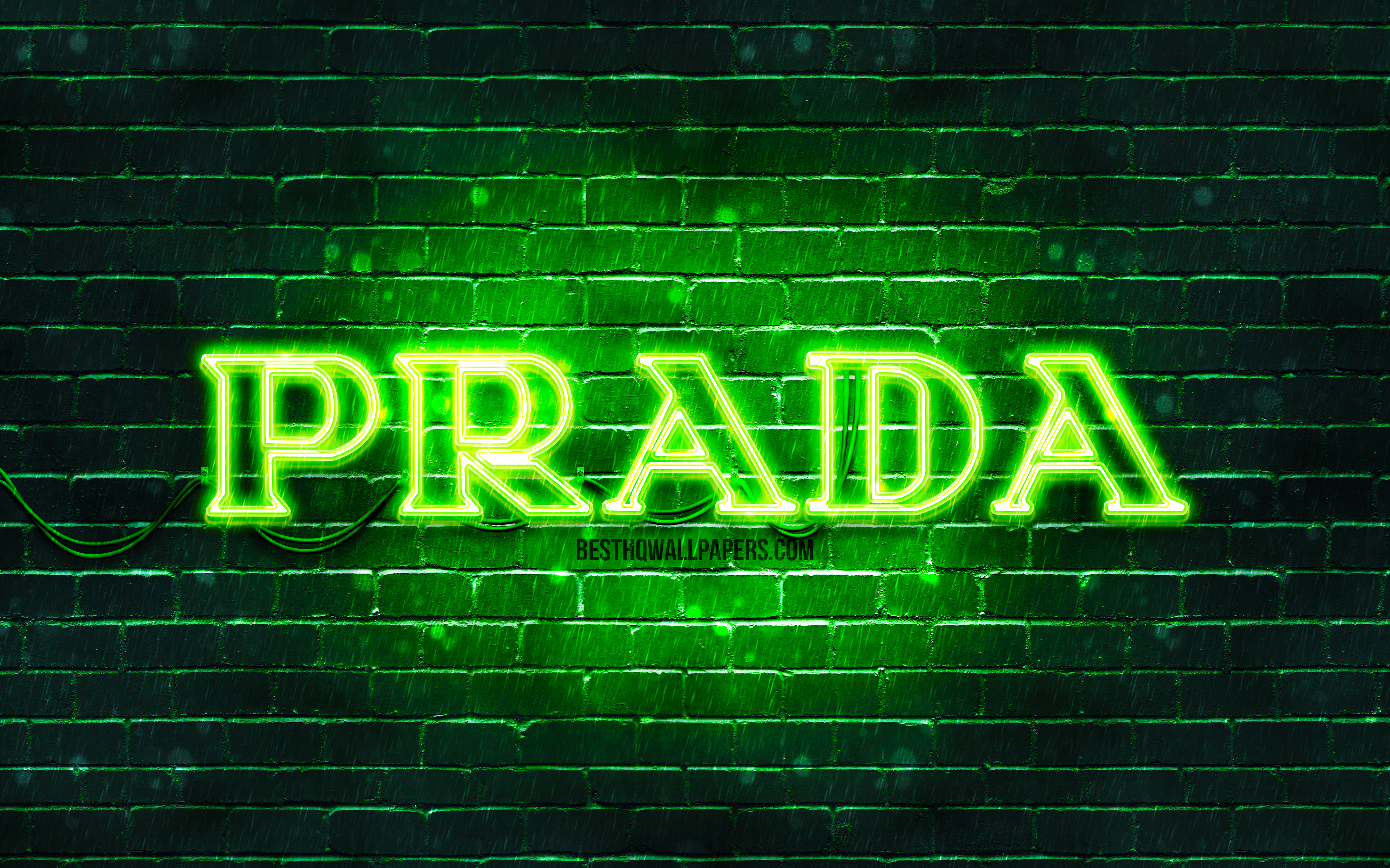 Download wallpaper Prada green logo, 4k, green brickwall, Prada logo, fashion brands, Prada neon logo, Prada for desktop with resolution 3840x2400. High Quality HD picture wallpaper