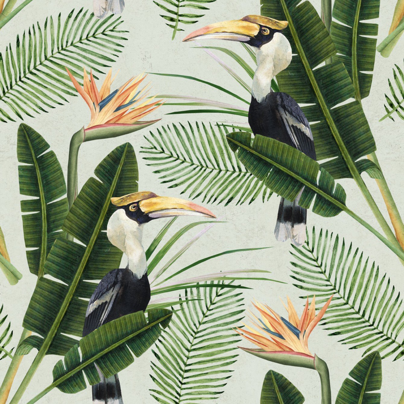 Birds of Paradise Wallpaper in Green and Orange from the Tropical Vibe