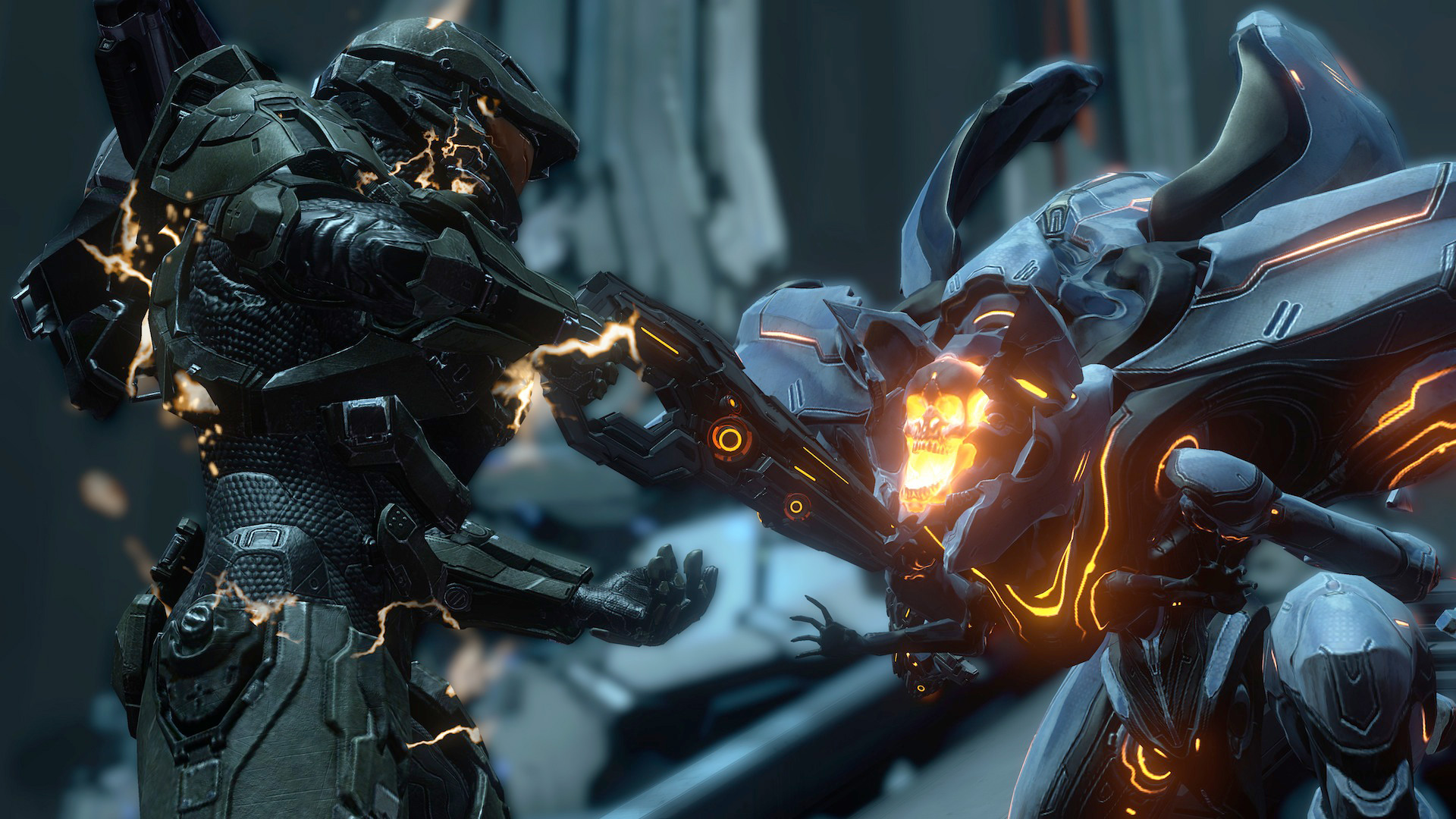 Wallpaper, video games, science fiction, Spartans Halo, forerunner, promethean, Alien movie, robot, in game, assault rifle, Halo 4 1920x1080