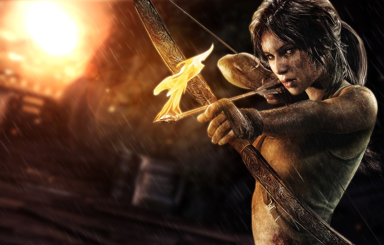 Wallpaper girl, fire, bow, arrow, Lara Croft, lara croft, tomb raider image for desktop, section игры