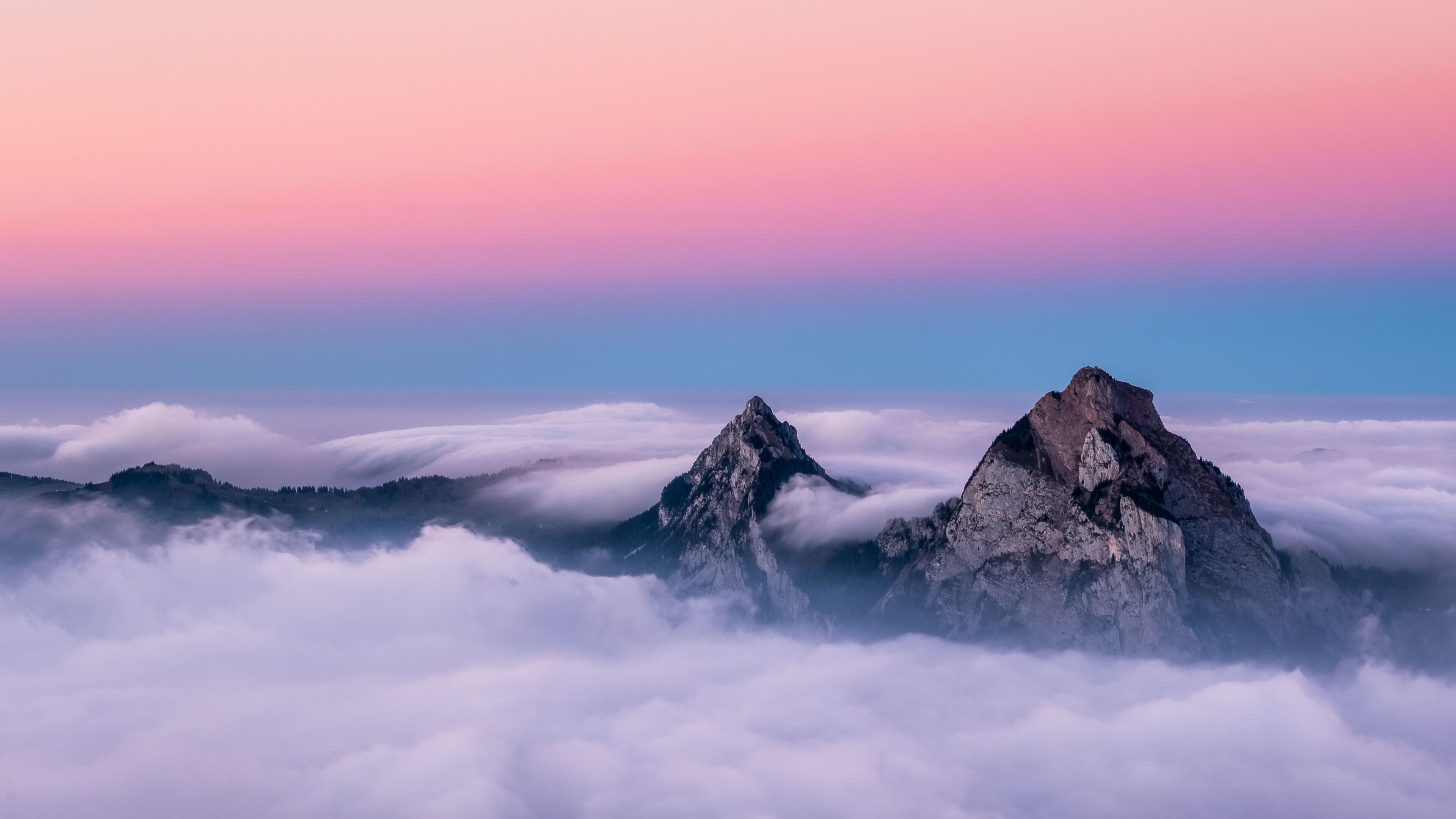 Twin Peaks Mountains In Clouds 4k 4k HD 4k Wallpaper, Image, Background, Photo and Picture