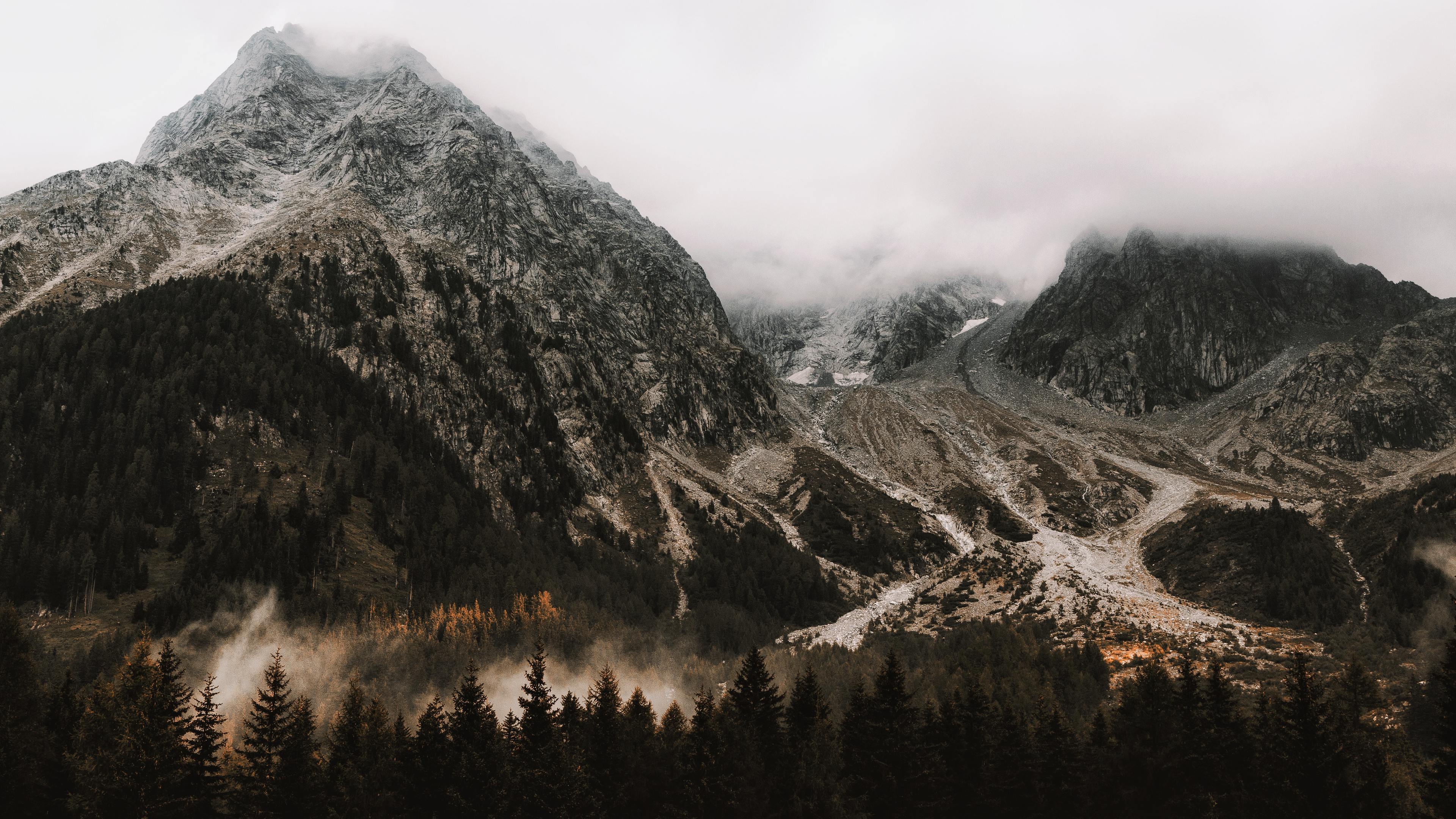 Wallpaper 4k Mountains Peak Landscape Rocks Snow Trees 4k Wallpaper