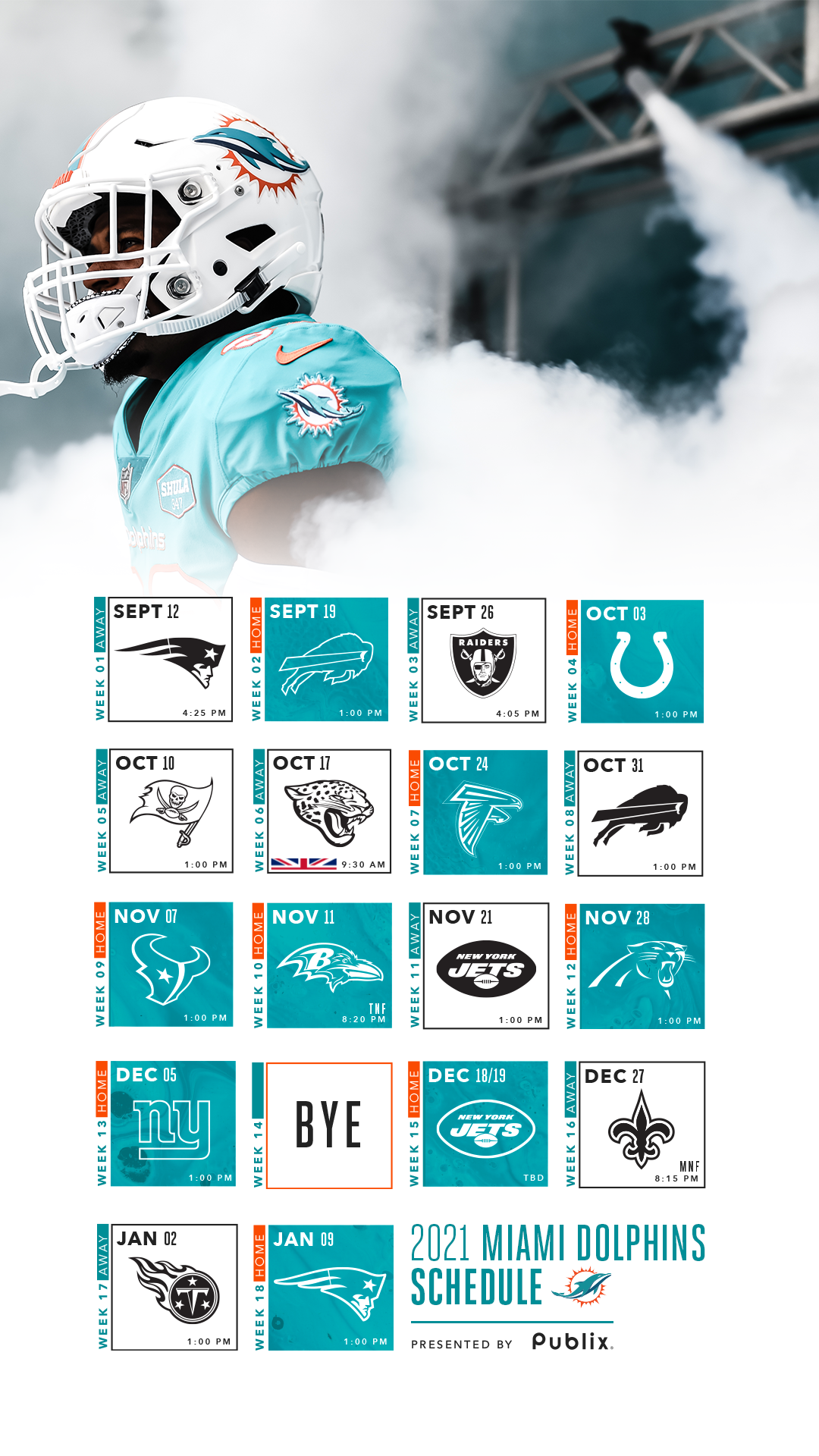 2021-2022 Miami Dolphins Wallpaper Schedule