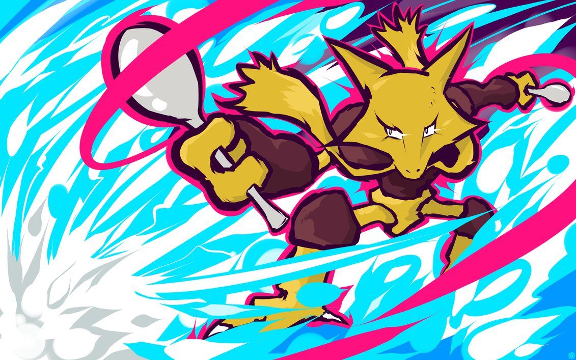 Download Alakazam Evolution Line Black Background Wallpaper