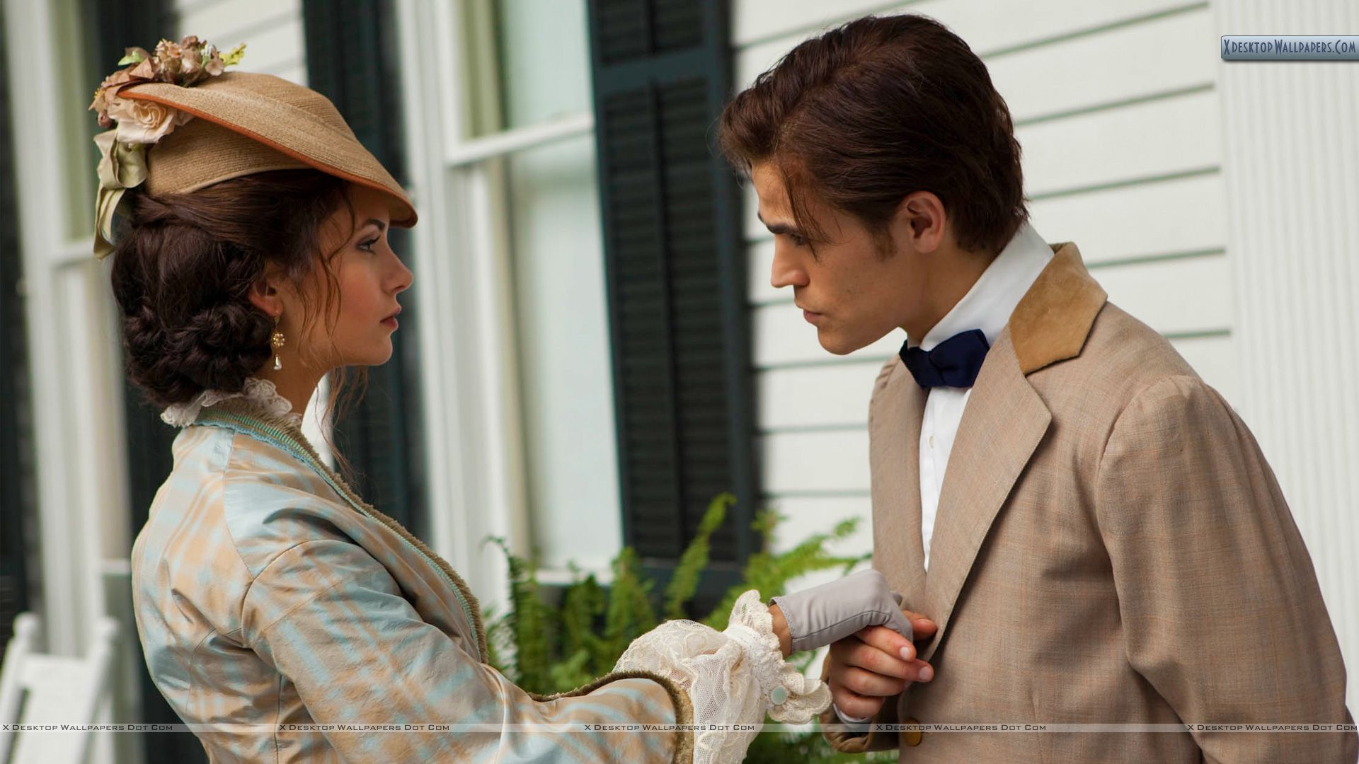 Katherine And Stefan Holding her Hand Wallpaper