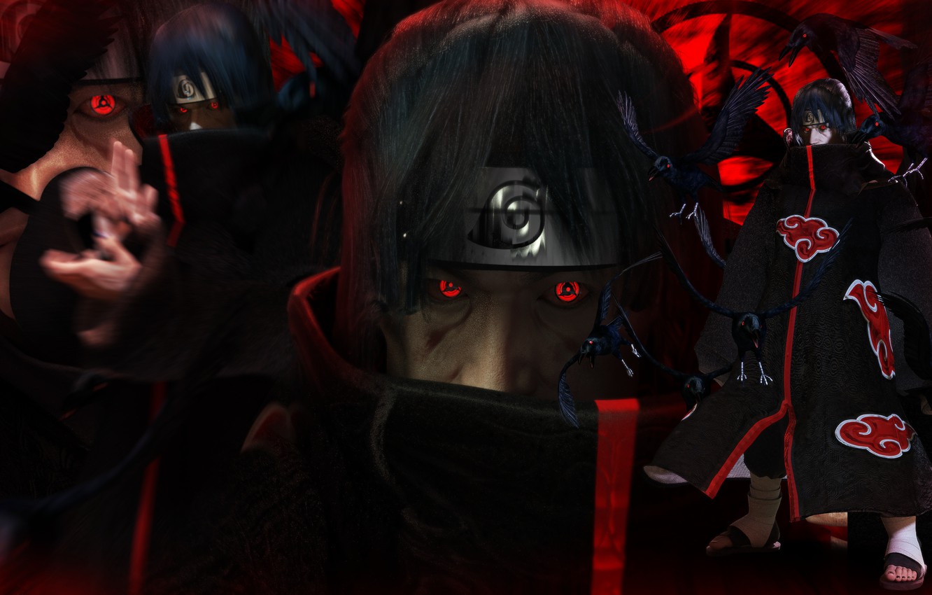 Wallpaper Naruto, crow, Itachi, ninja, hero, Akatsuki, Uchiha, shinobi, Naruto Shippuden, doujutsu, powerful, strong, yuusha, mangekyou sharingan, karasu, genjutsu image for desktop, section сёнэн