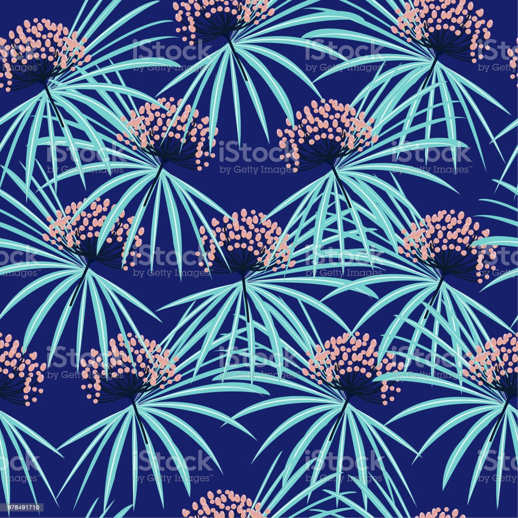 Trendy Seamless Vector Summer Pattern Wild Flowers Background With Tropical Palm Leaves Perfect For Wallpaper Web Page Background Stock Illustration Image Now