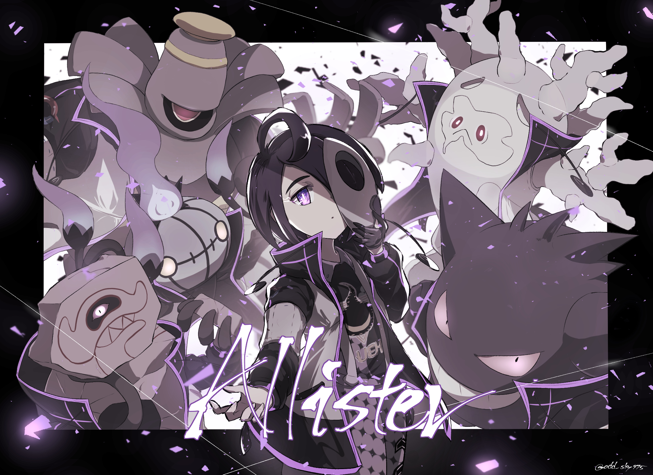 gengar, allister, chandelure, dusknoir, cursola, and 1 more (pokemon and 2 more) drawn by odd_(hin_yari)