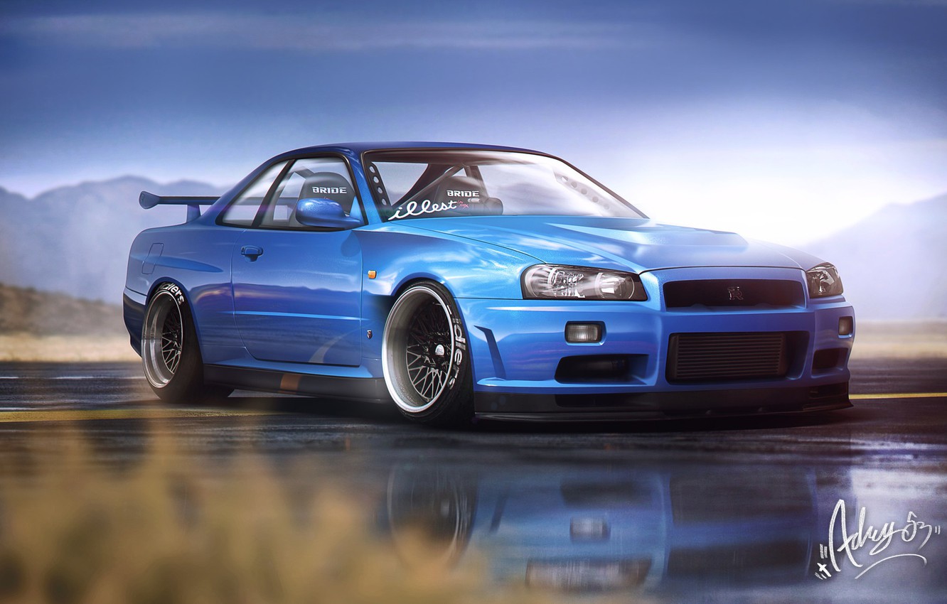 Wallpaper Auto, Blue, Machine, GTR, Nissan, R34, Characters, Vehicles, Nissan Skylian, Transport, Transport & Vehicles, by Timothy Adry, Timothy Adry, Adry53, 99 Skyline R34 GTR, Skylian image for desktop, section nissan