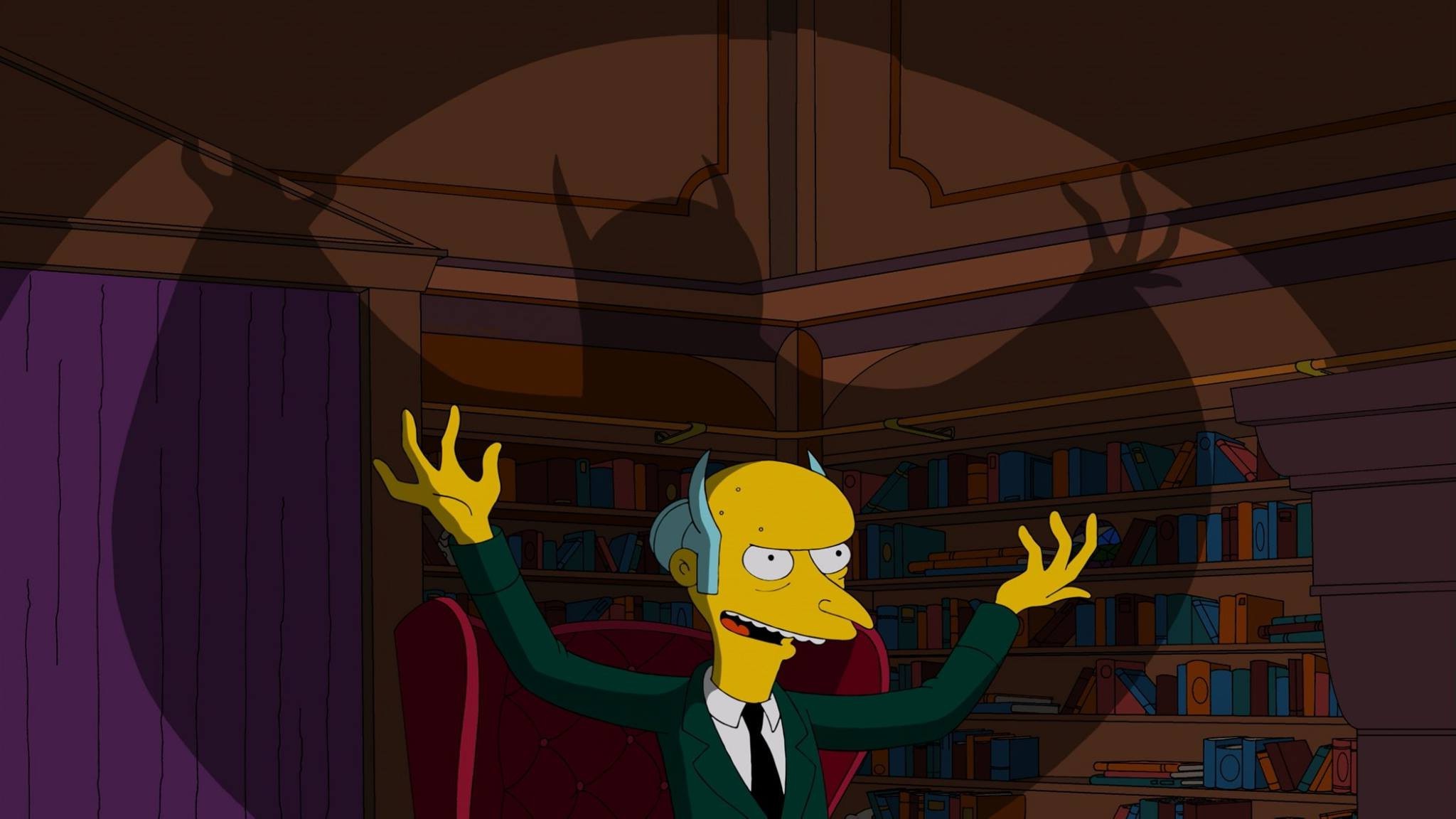 Wallpaper, 2048x1152 px, evil, Montgomery Burns, shadow, The Simpsons, TV 2048x1152