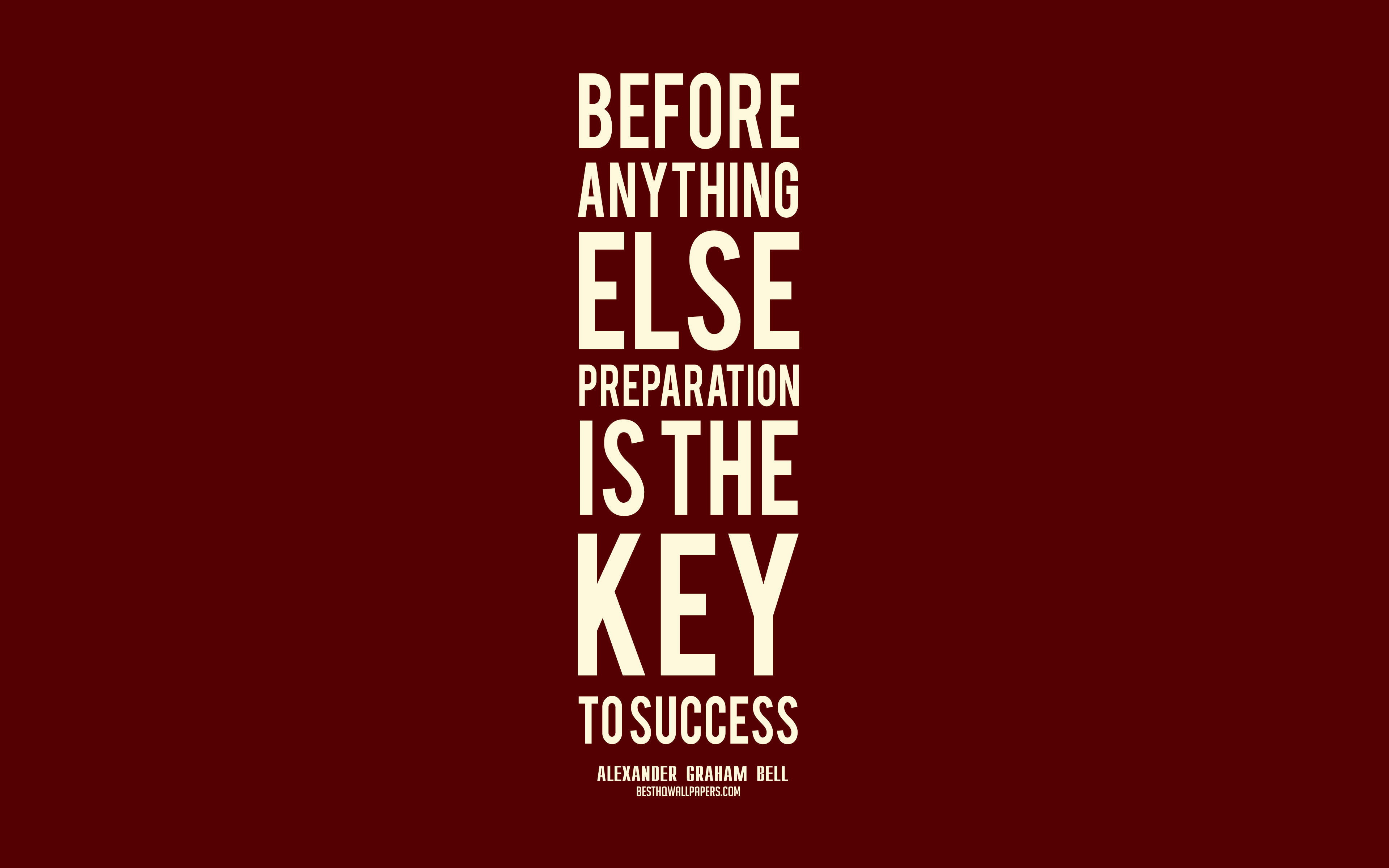Download wallpaper Before anything else preparation is the key to success, Alexander Graham Bell quotes, red background, motivation quotes, popular quotes, key to success quotes, 4k for desktop with resolution 3840x2400. High
