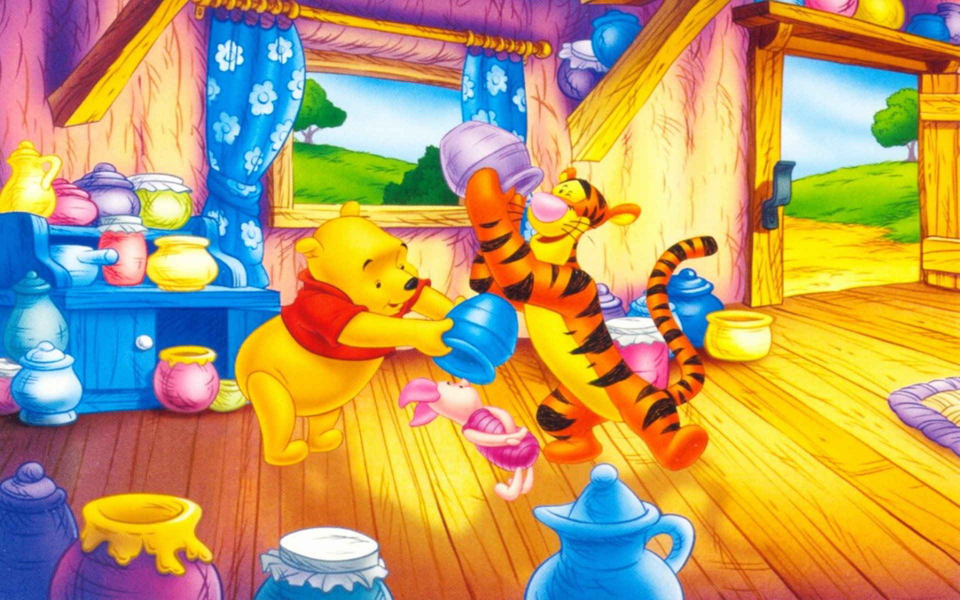 Winnie The Pooh Tigger And Piglet Pots With Honey Cartoon Walt Disney Desktop Wallpaper HD 1920x1200, Wallpaper13.com