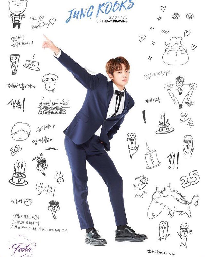JUNGKOOK BTS on Instagram: “These are the drawing that drew by Jungkook on members' birthday picture ❤️