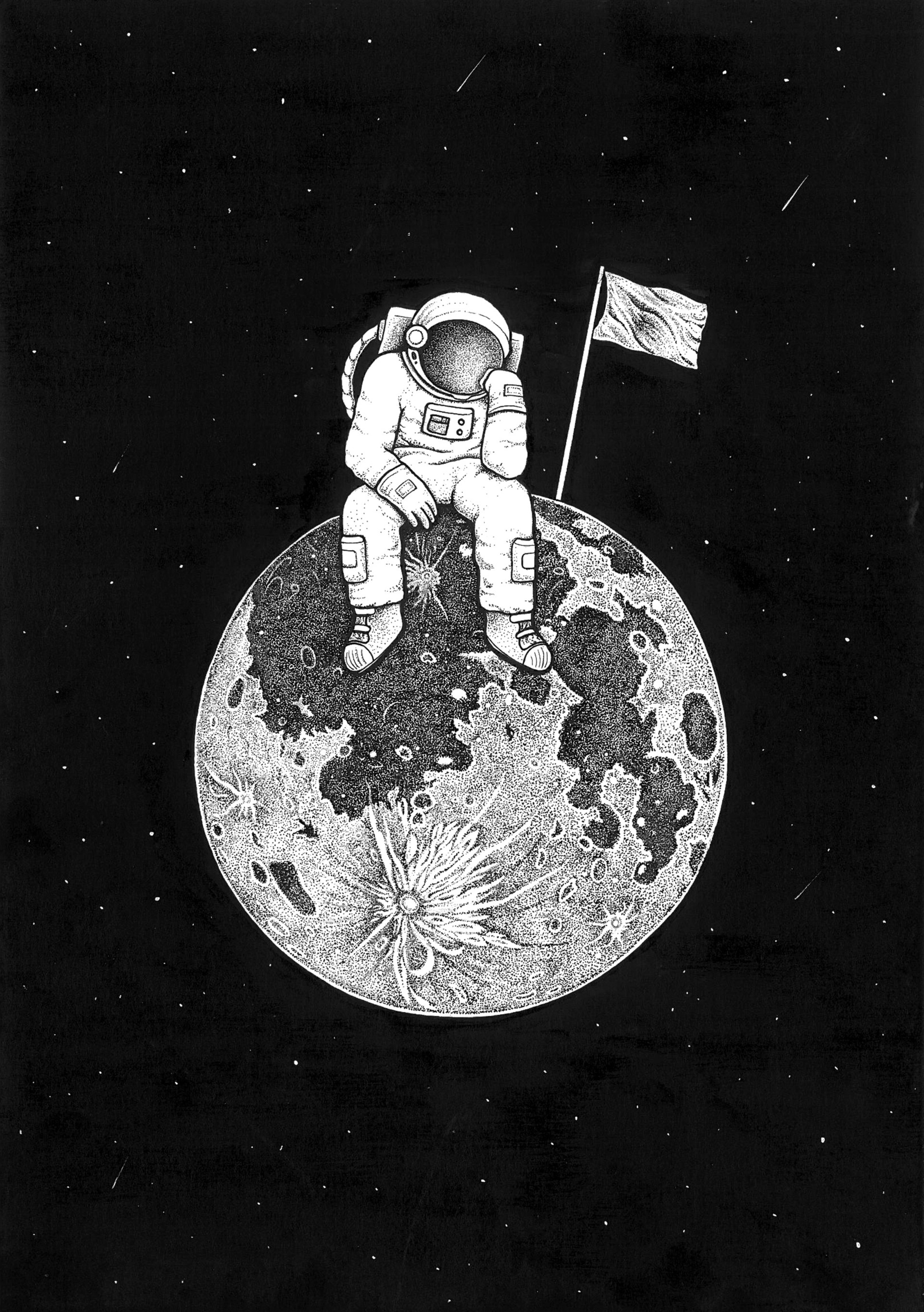 Wallpaper Astronaut, Space, Art, Planet, Drawing, Bw Aesthetic HD Wallpaper