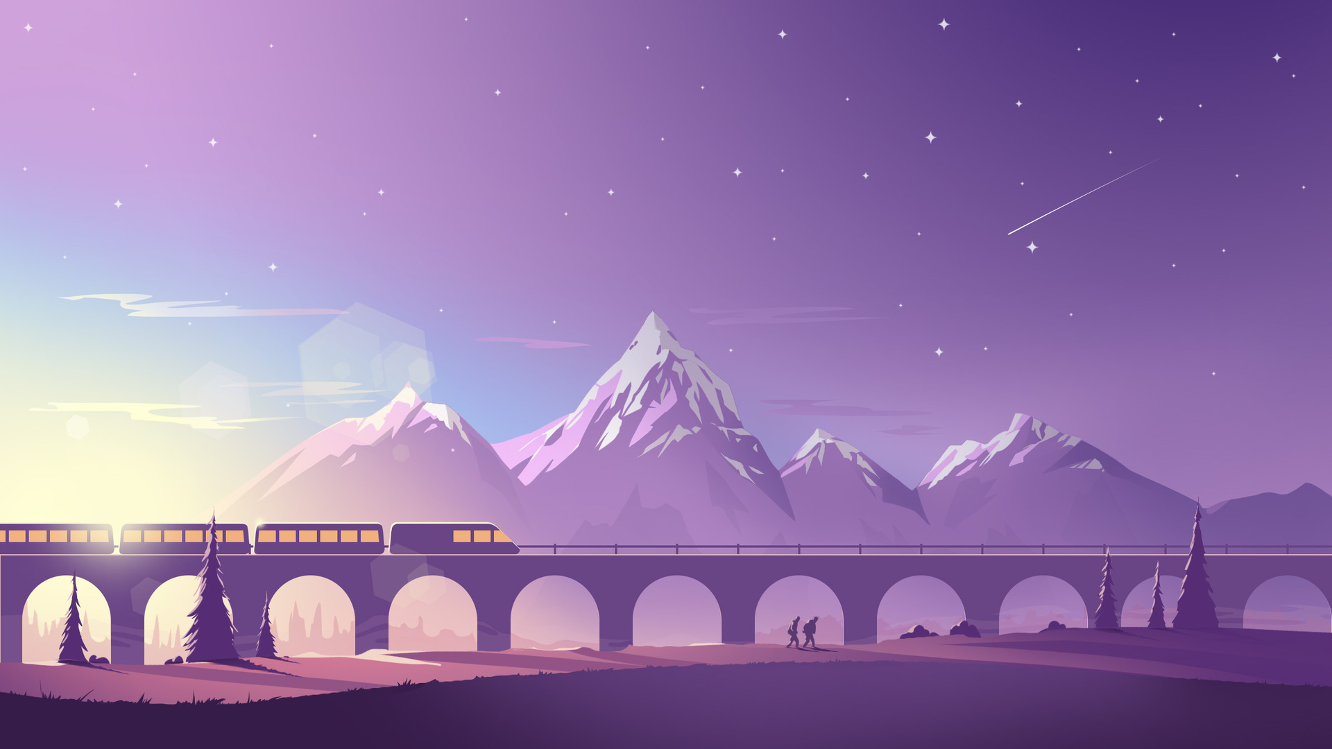 Train Mountains Illustration Minimalistic Laptop Full HD 1080P HD 4k Wallpaper, Image, Background, Photo and Picture