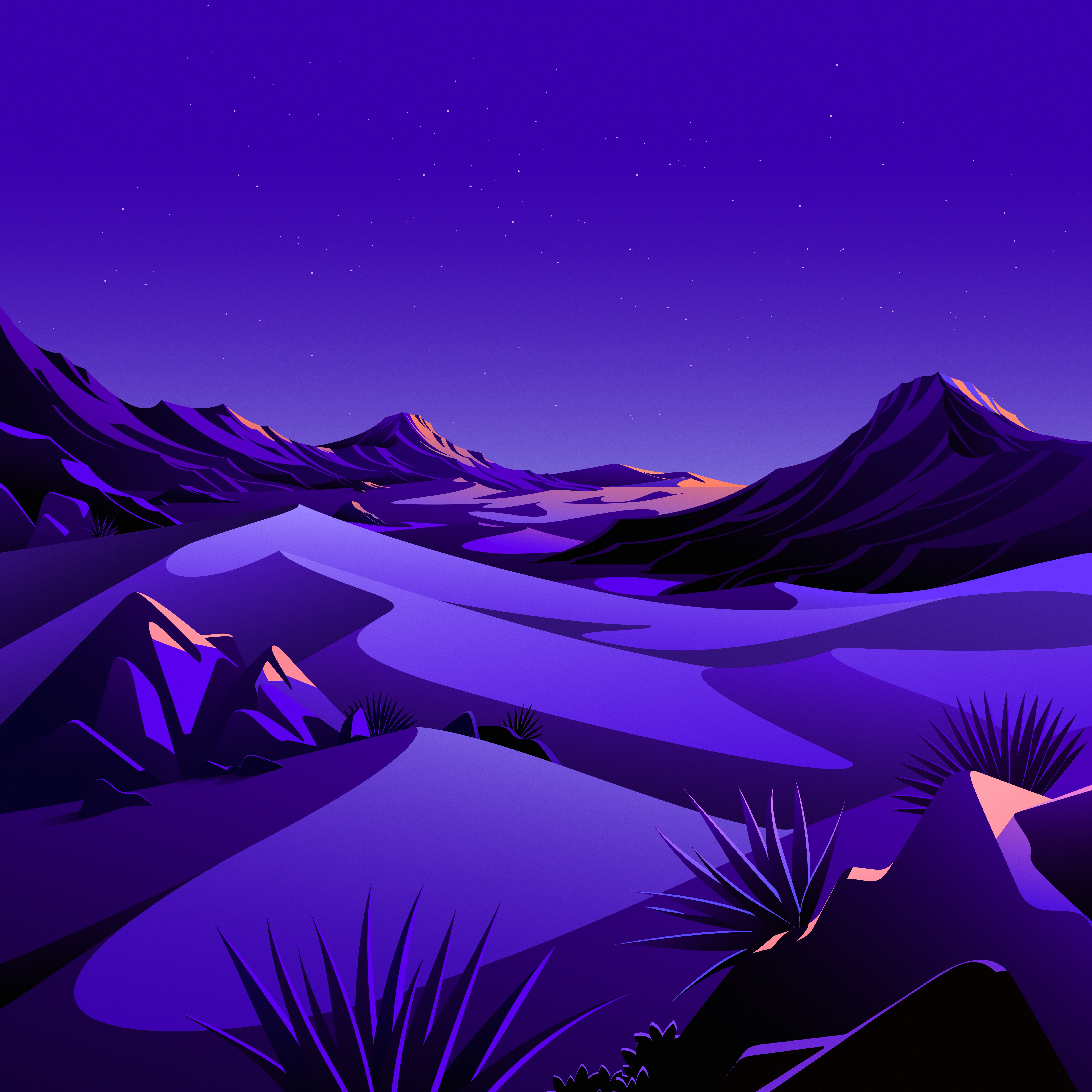 Mountains Wallpaper 4K, Rocks, Night, Starry sky, Scenery, Illustration, Nature