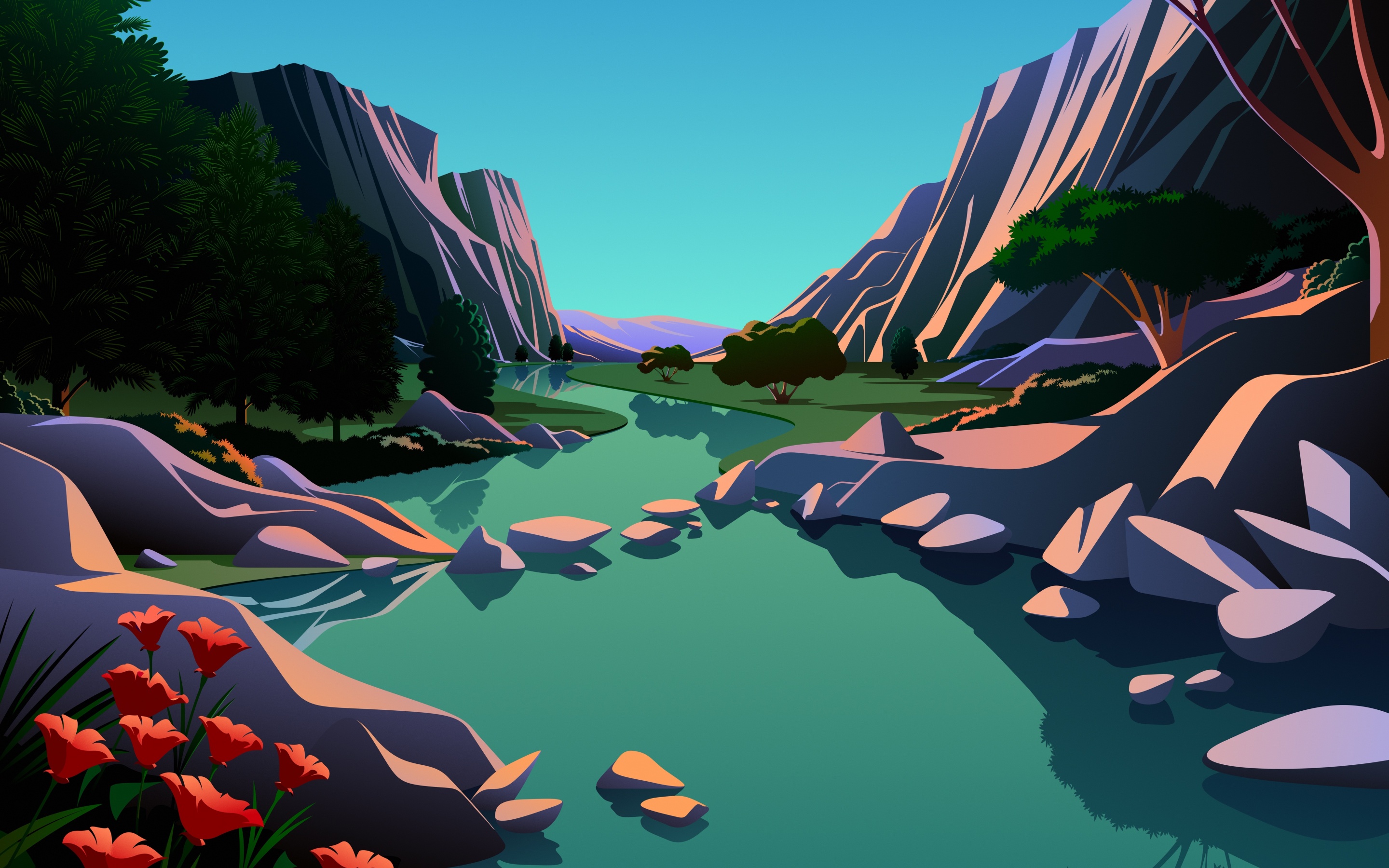 4K PC Wallpaper: Chill Lake Landscape Illustration