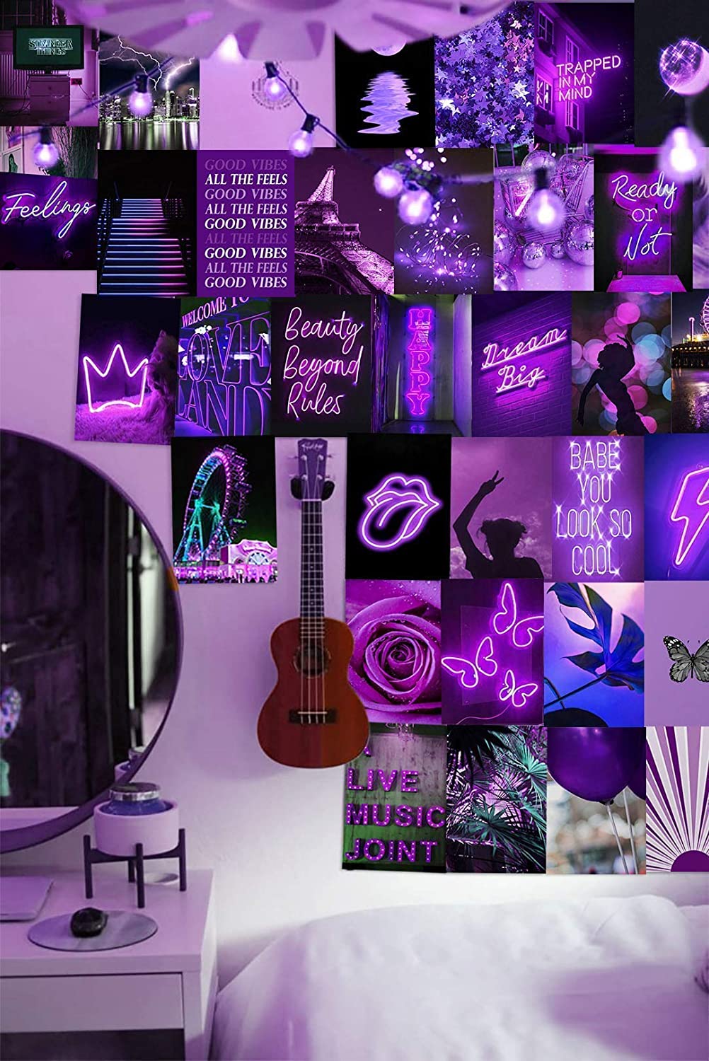 Purple Wall Collage Kit Aesthetic Picture, Bedroom Decor for Teen Girls, Wall Collage Kit, Collage Kit for Wall Aesthetic, VSCO Girls Bedroom Decor, Aesthetic Posters, Collage Kit (50 Set 4x6 inch)