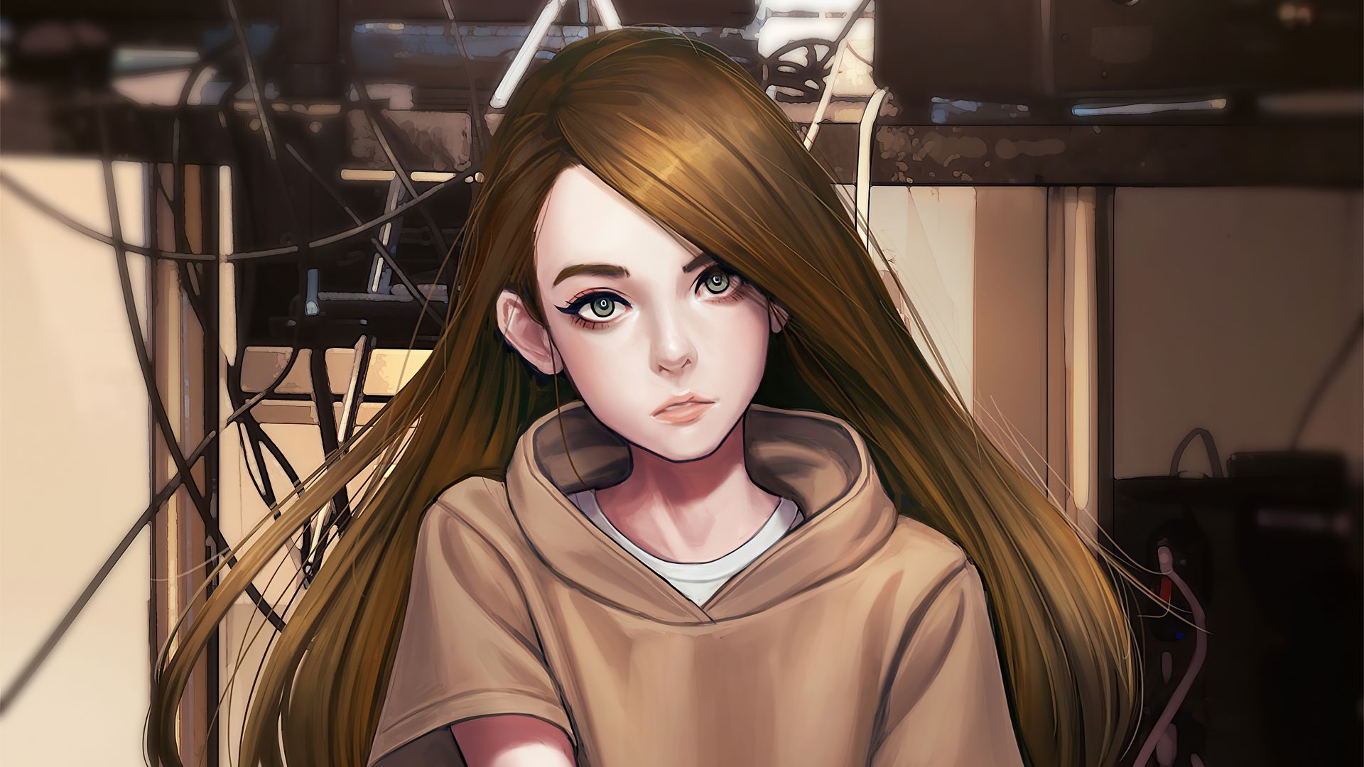 Desktop wallpaper long hair girl, beautiful, blonde, art, HD image, picture, background, cea1cf