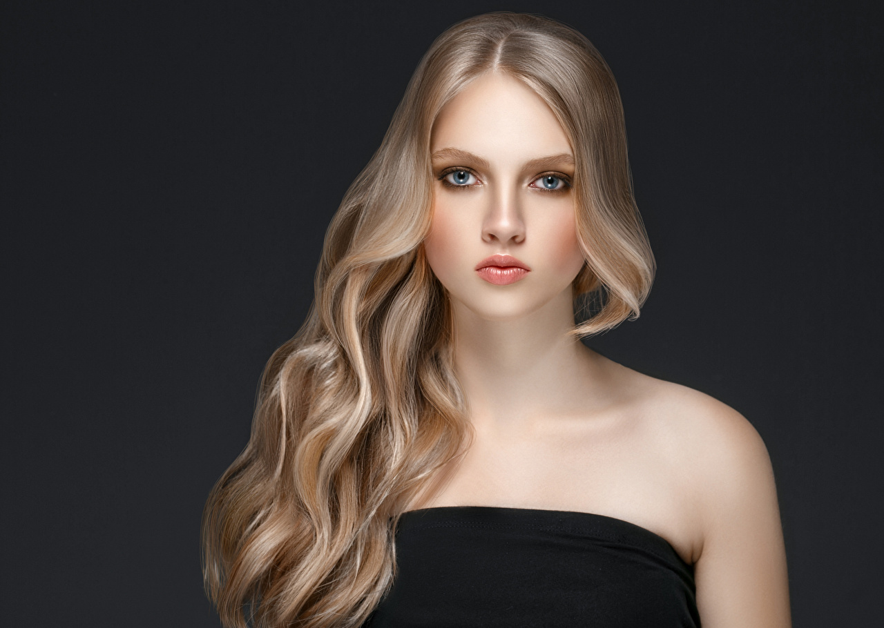 Desktop Wallpaper Blonde girl Beautiful Hair young woman Staring