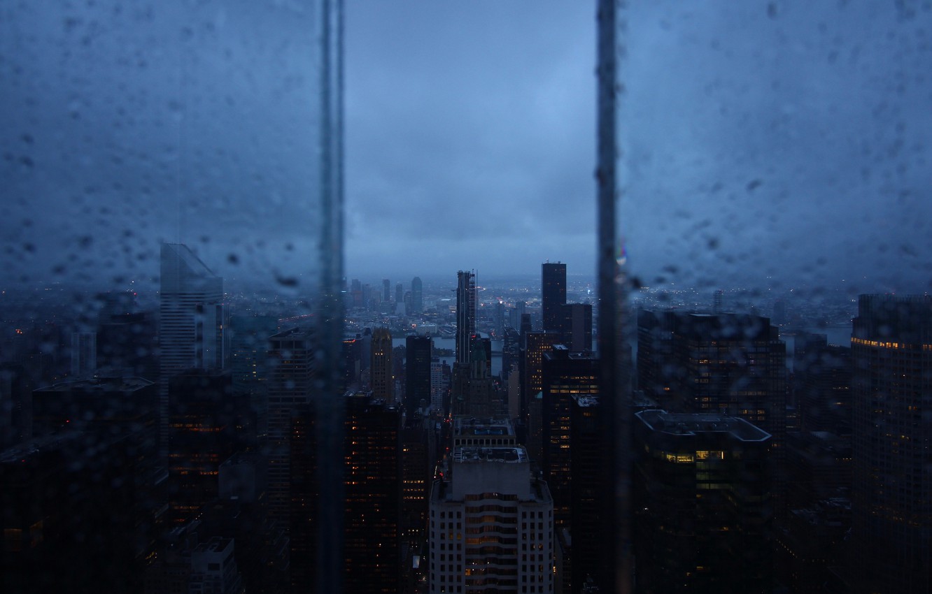 Wallpaper city, wallpaper, rain, window, skyscrapers, night city, rain drops, aerial view image for desktop, section город