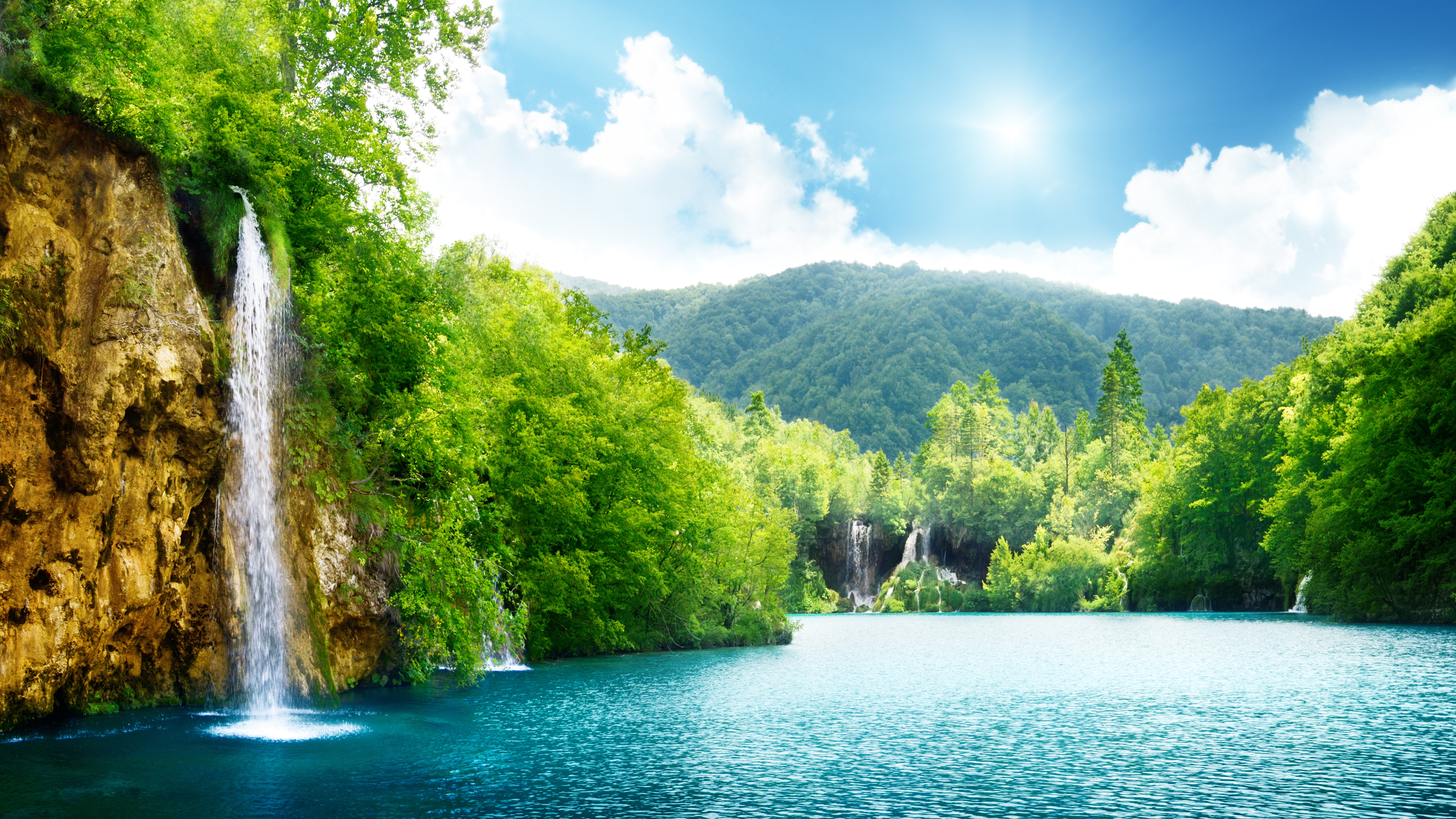 Wallpaper, nature, waterfall, summer, lake, trees 4550x2559