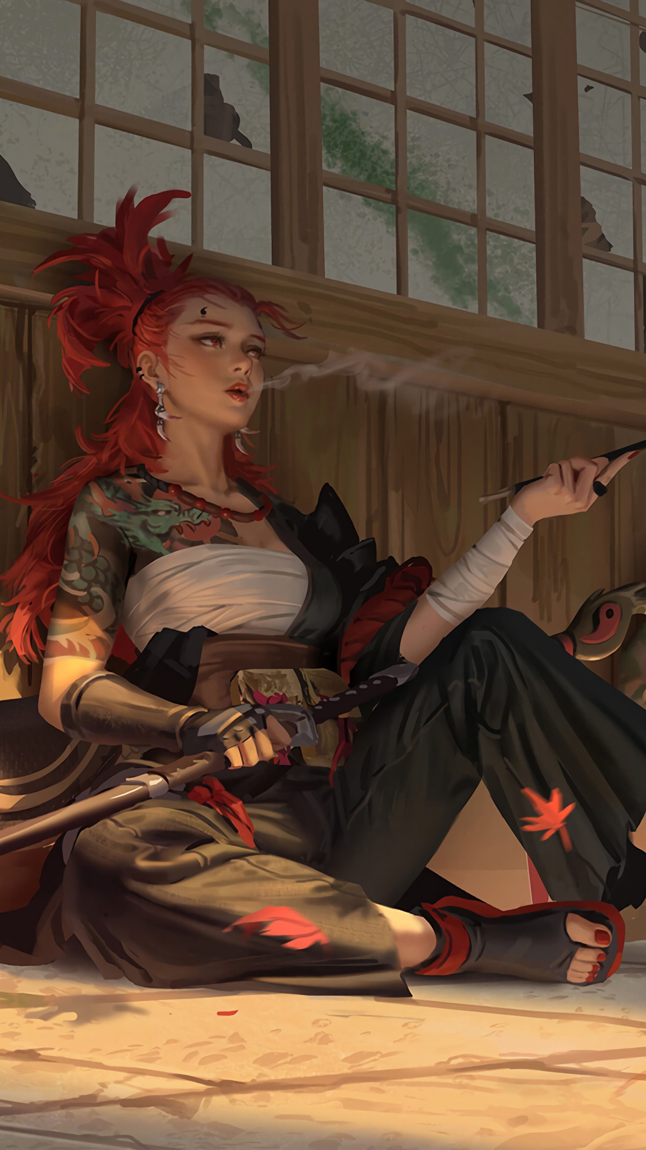 Samurai, Warrior, Tattooed, Girl, Fantasy, 4K phone HD Wallpaper, Image, Background, Photo and Picture. Mocah HD Wallpaper