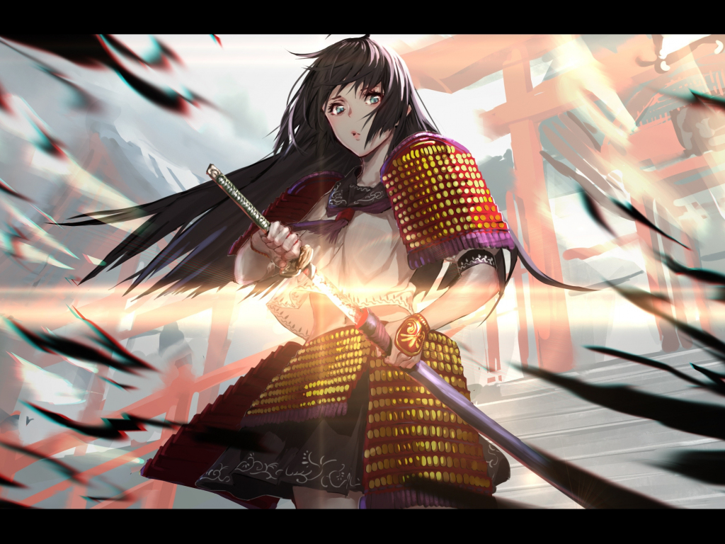 Desktop wallpaper warrior, ninja, samurai, anime girl, artwork, HD image, picture, background, e7d3bb