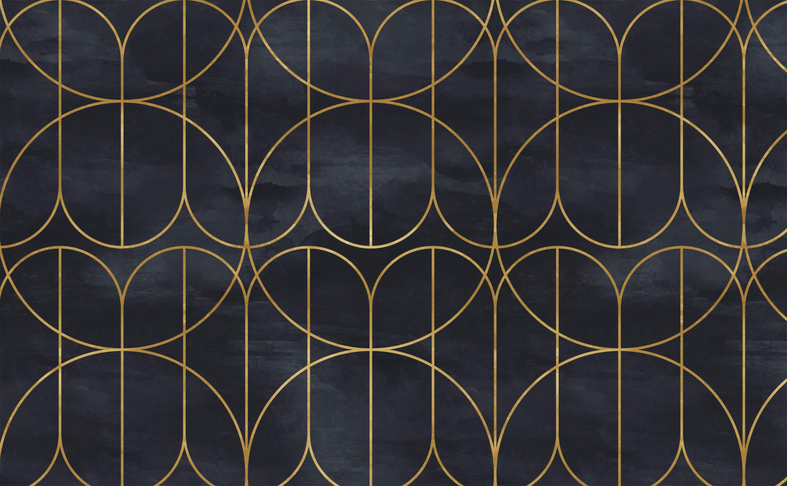 Black and gold circular geometric art deco Pattern Wallpaper for Walls