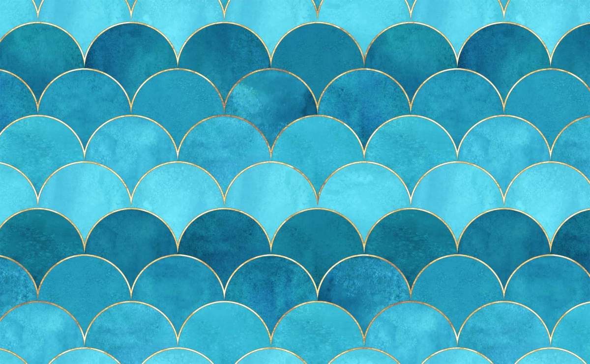 Luxury Blue Art Deco Gold Semi Circle Pattern Wallpaper For Walls