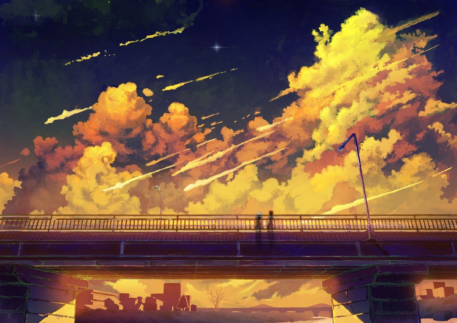 Download free Golden Anime City Bridge Wallpaper - MrWallpaper.com
