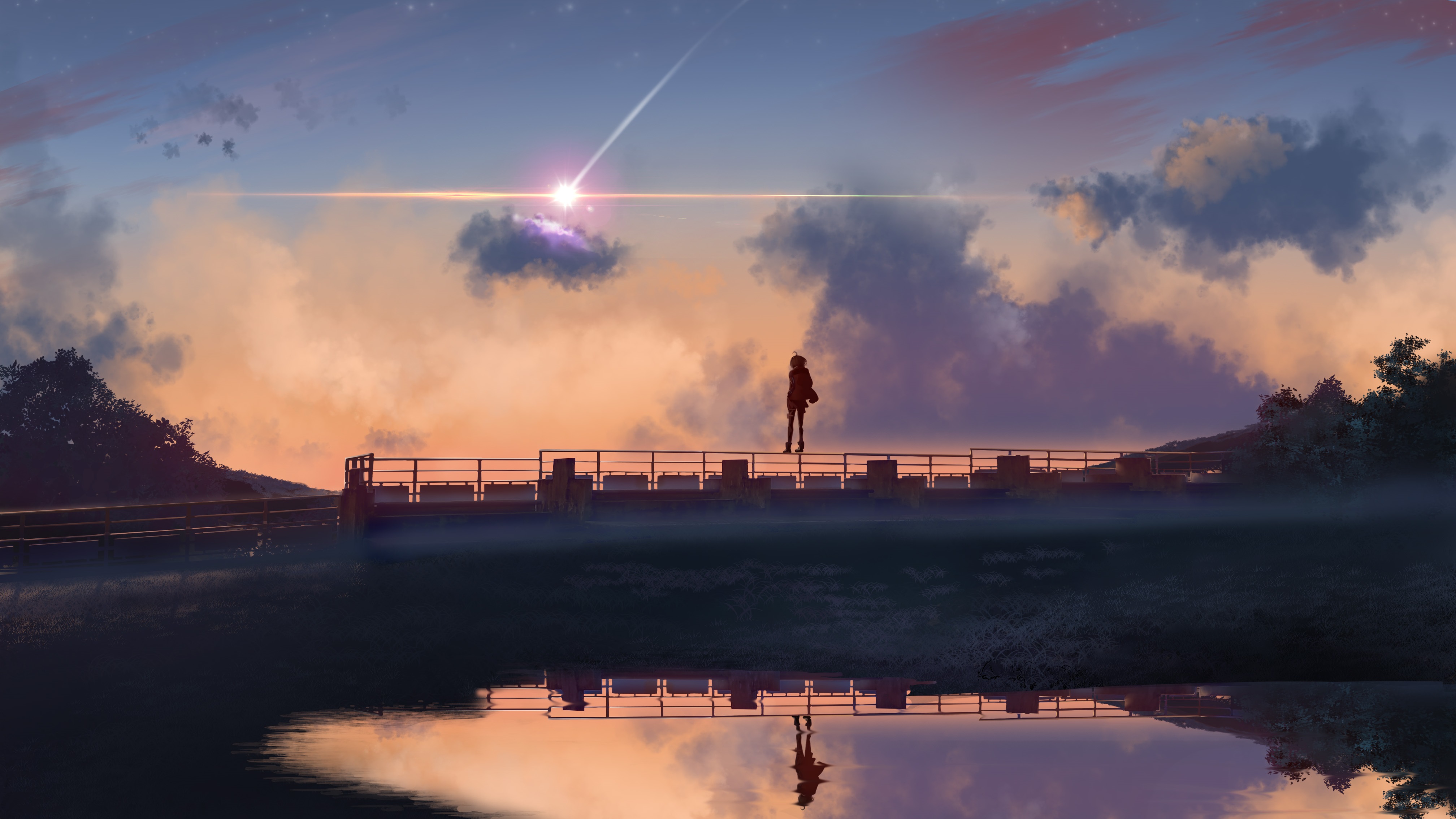 Wallpaper 4k Anime Boy Standing On Bridge Wallpaper