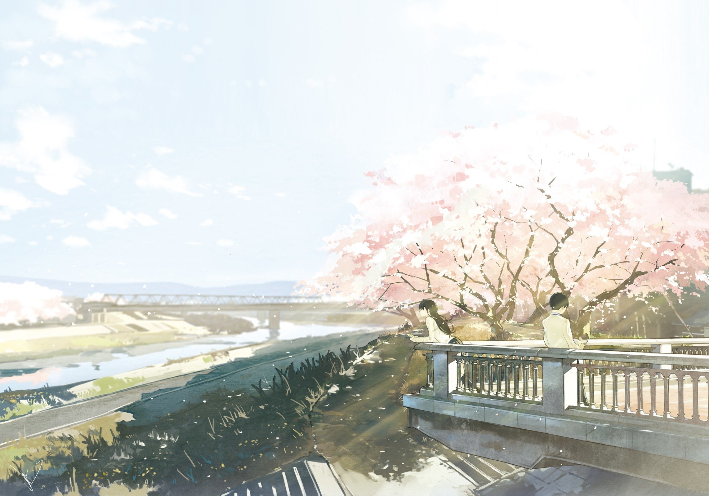 Anime Original Bridge Girl Starry Sky Sunset HD wallpaper  Peakpx